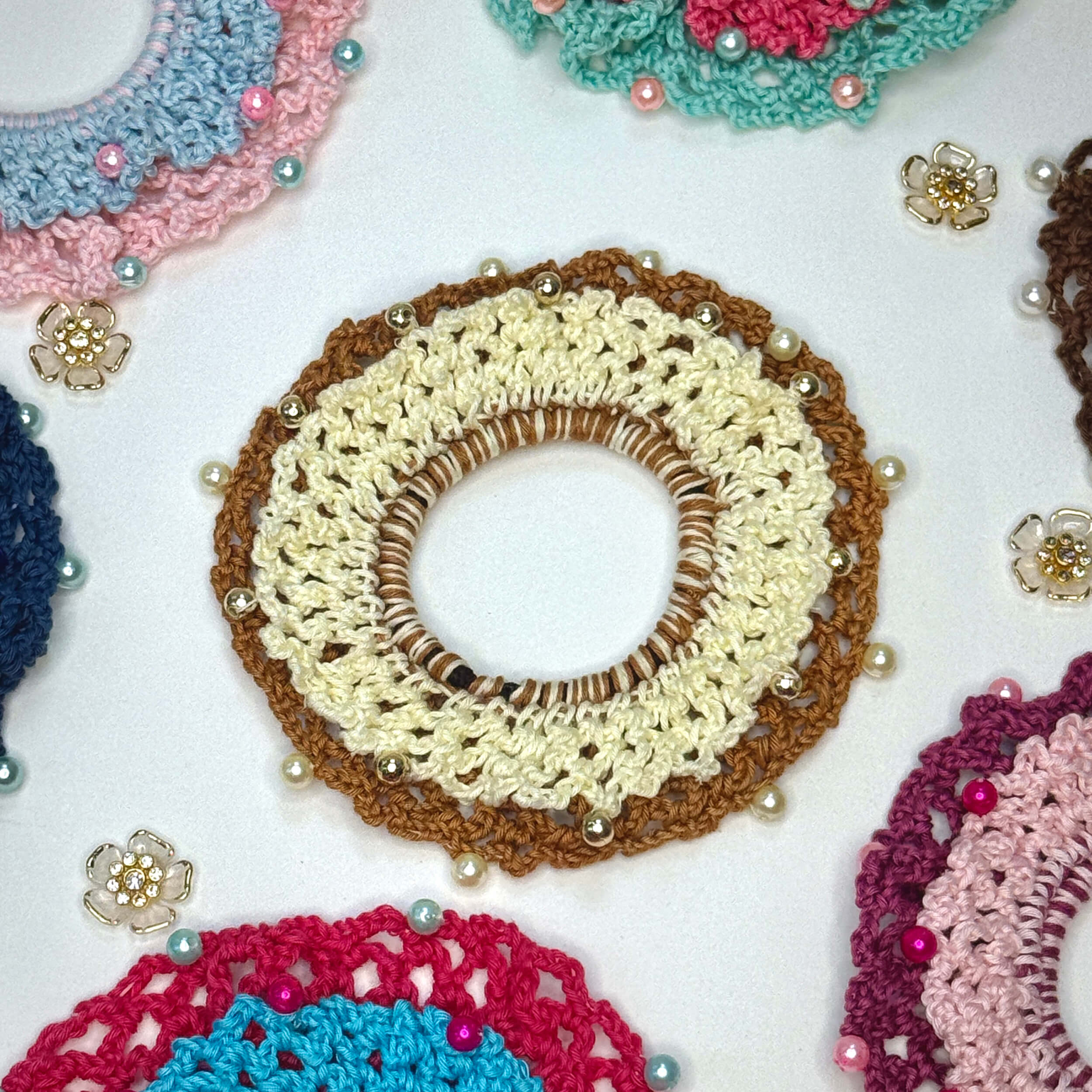 Handmade Crochet Dual-Layered Scrunchies – Multicolor - 10790