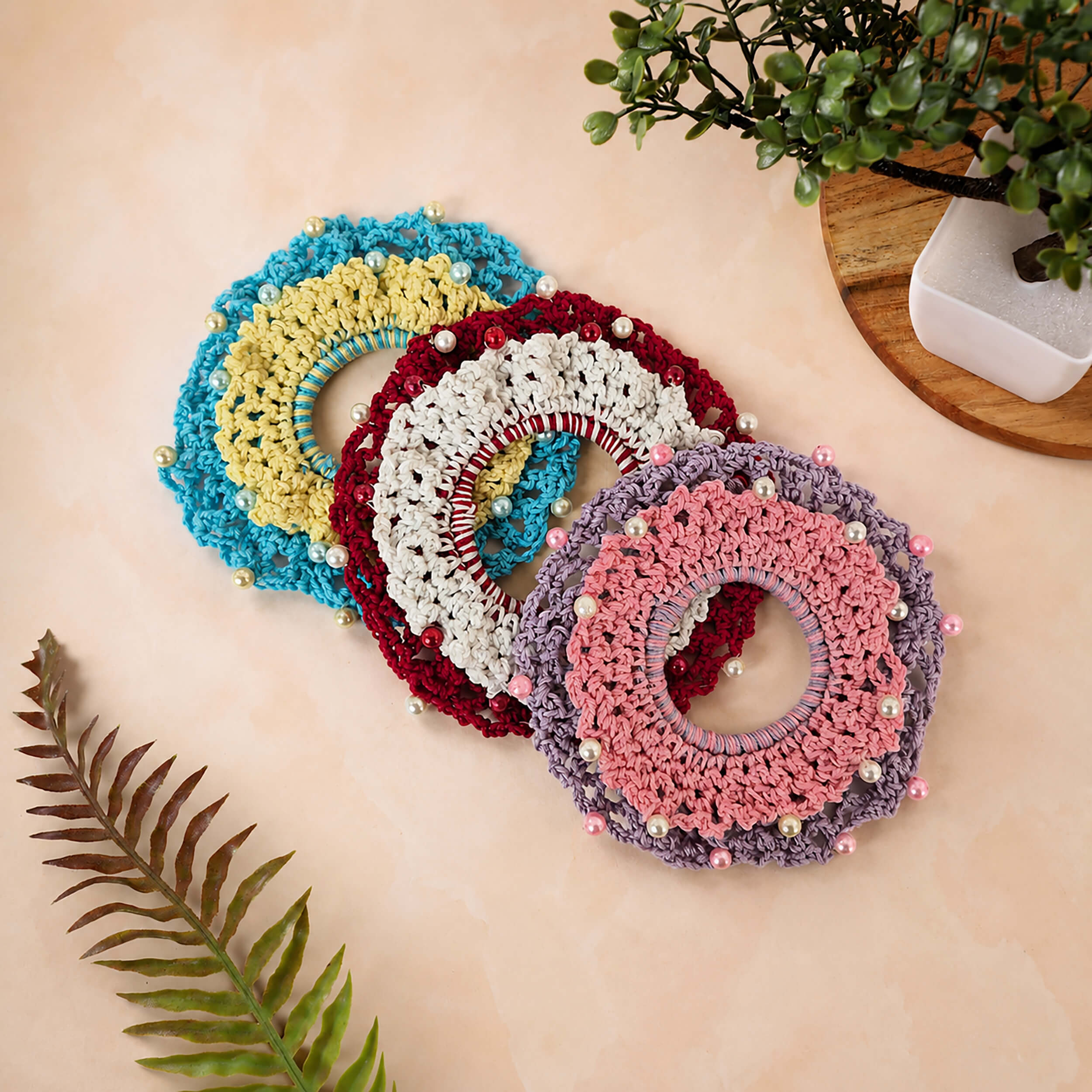 Handmade Crochet Dual-Layered Scrunchies – Multicolor - 10791
