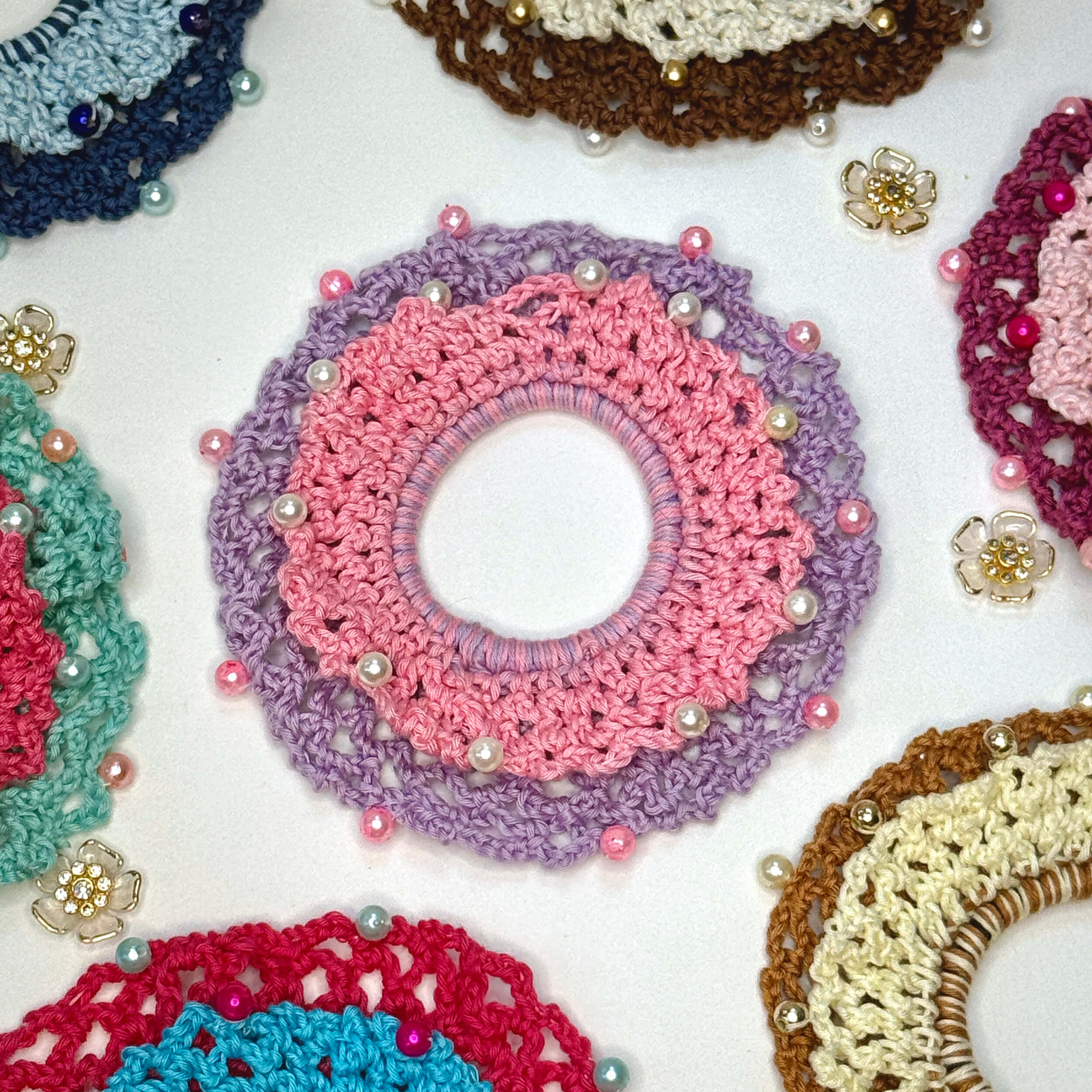 Handmade Crochet Dual-Layered Scrunchies – Multicolor - 10791