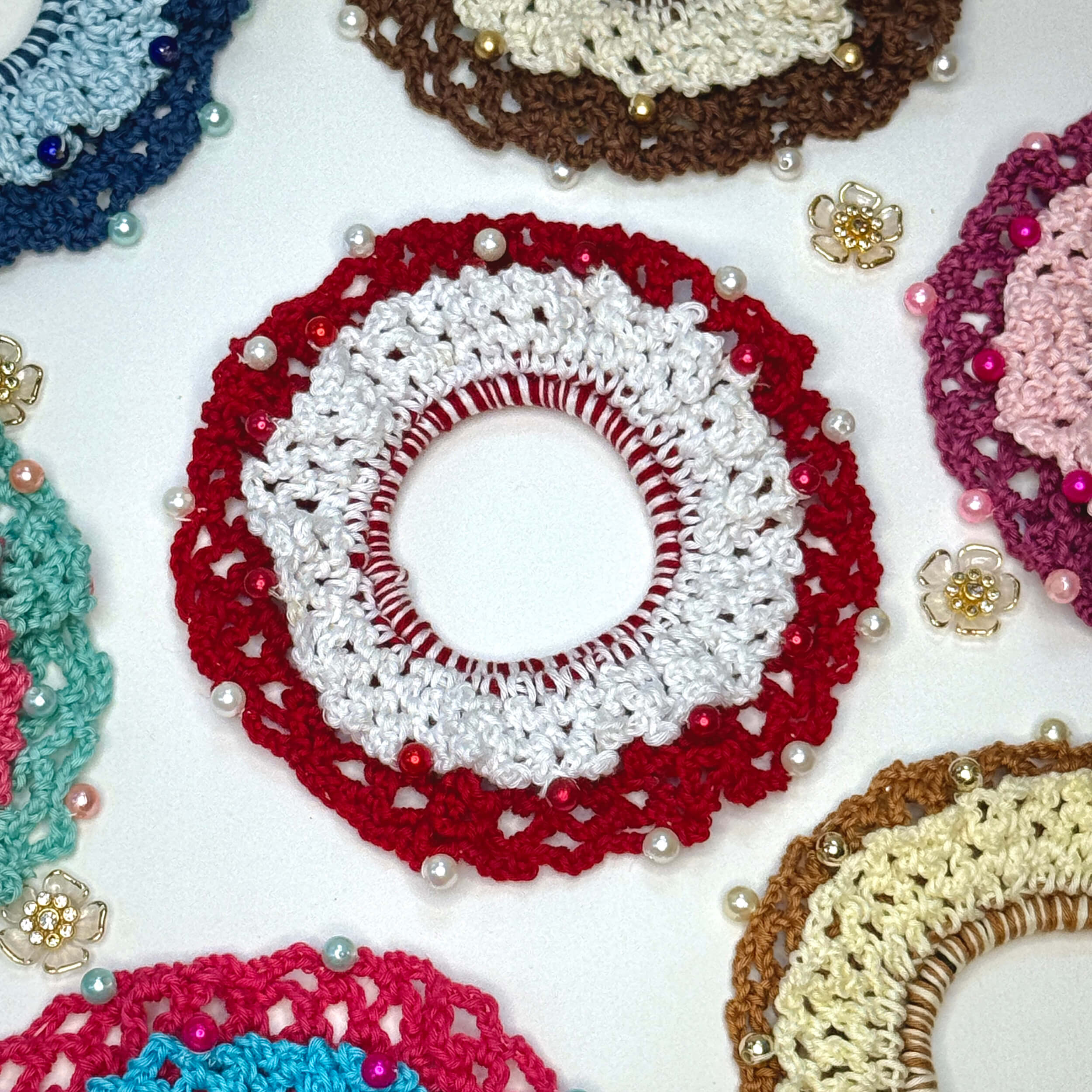 Handmade Crochet Dual-Layered Scrunchies – Multicolor - 10791