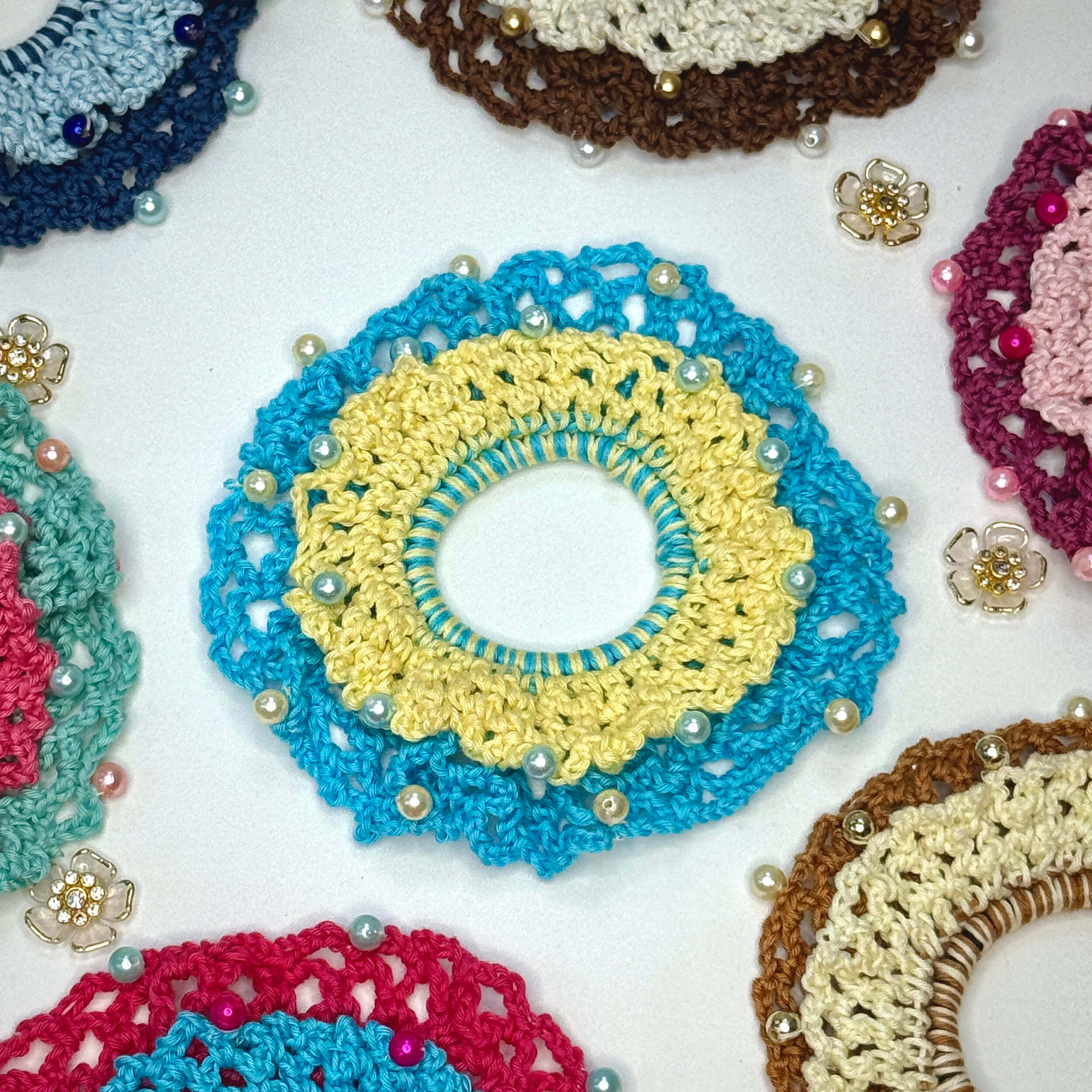 Handmade Crochet Dual-Layered Scrunchies – Multicolor - 10791