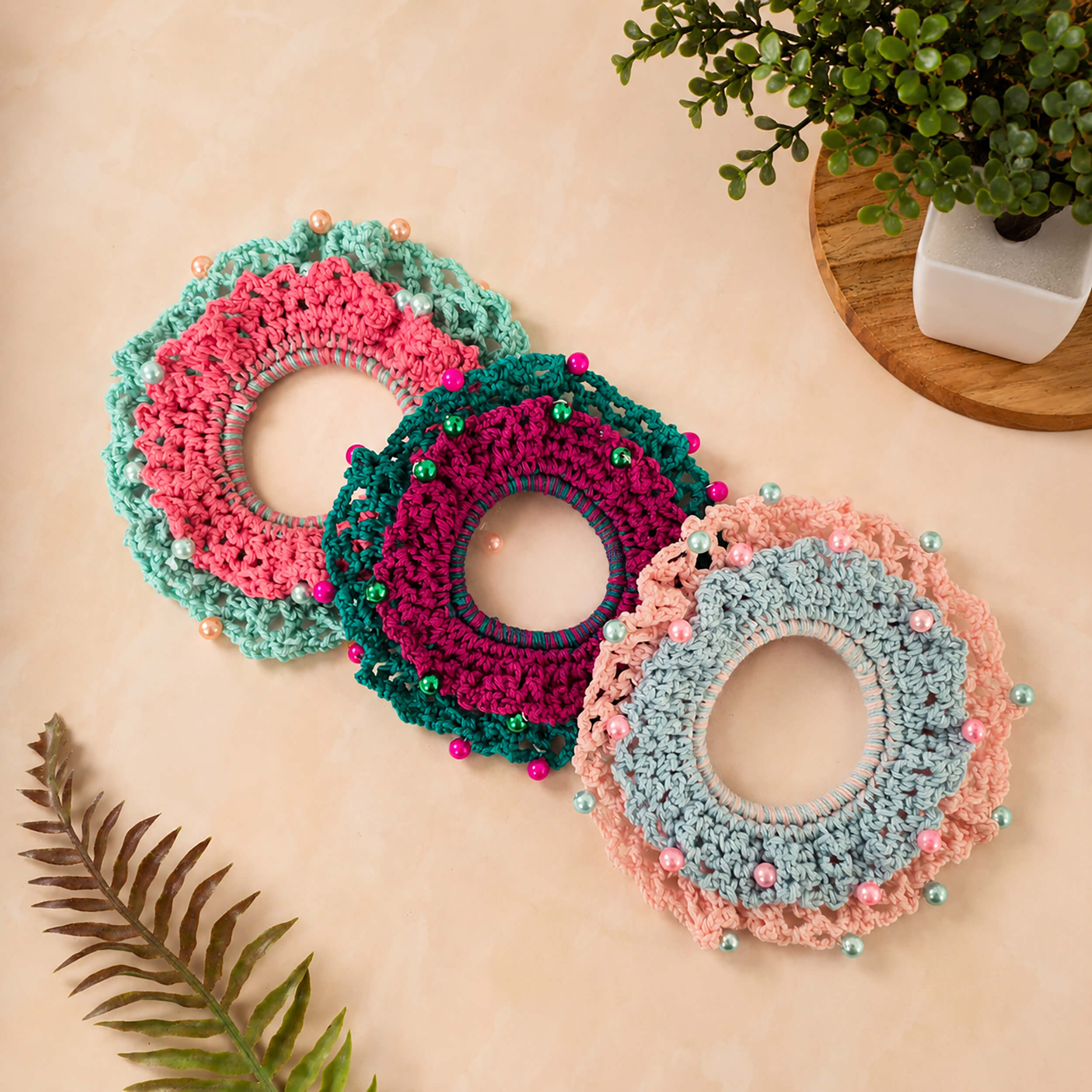 Handmade Crochet Dual-Layered Scrunchies – Multicolor - 10792