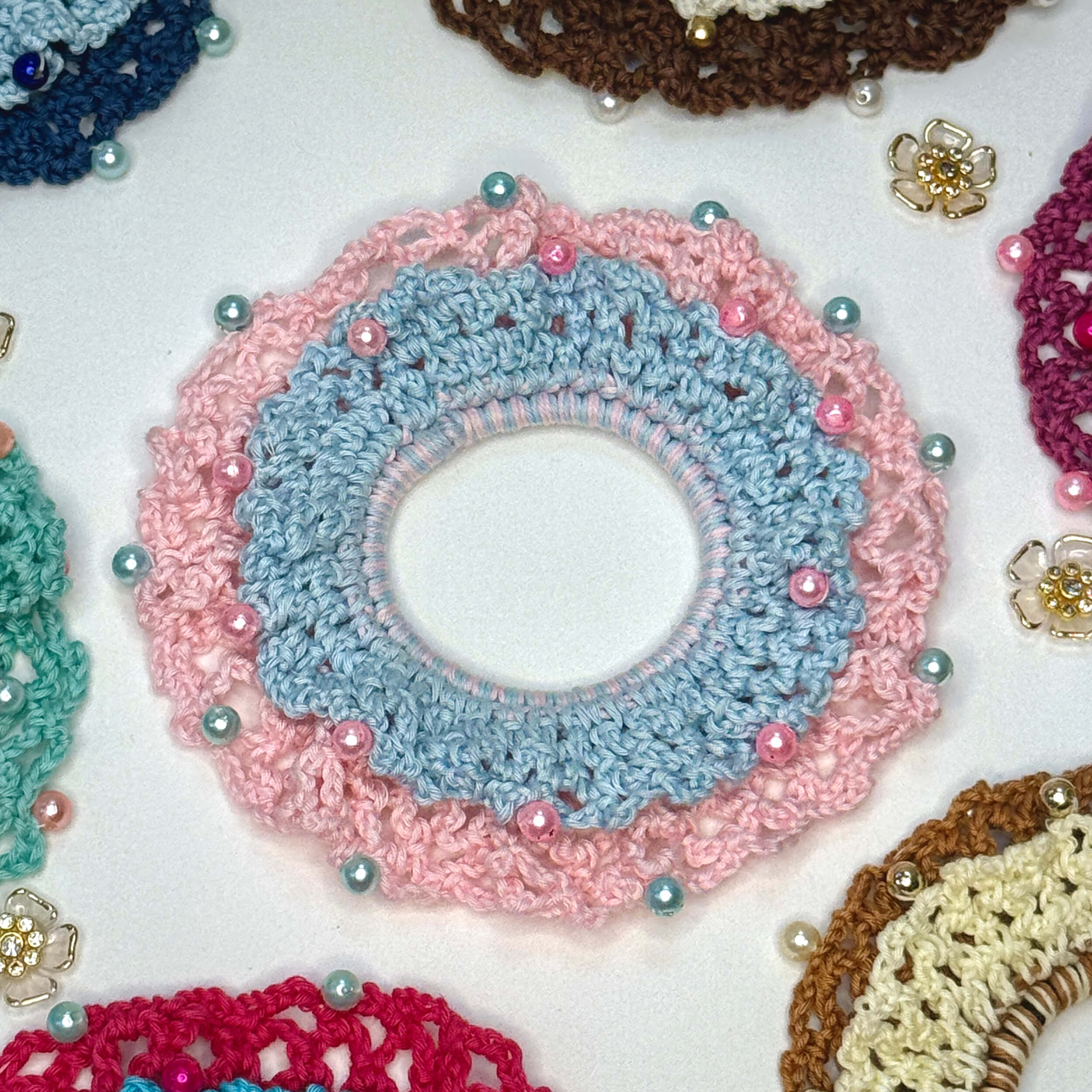 Handmade Crochet Dual-Layered Scrunchies – Multicolor - 10792