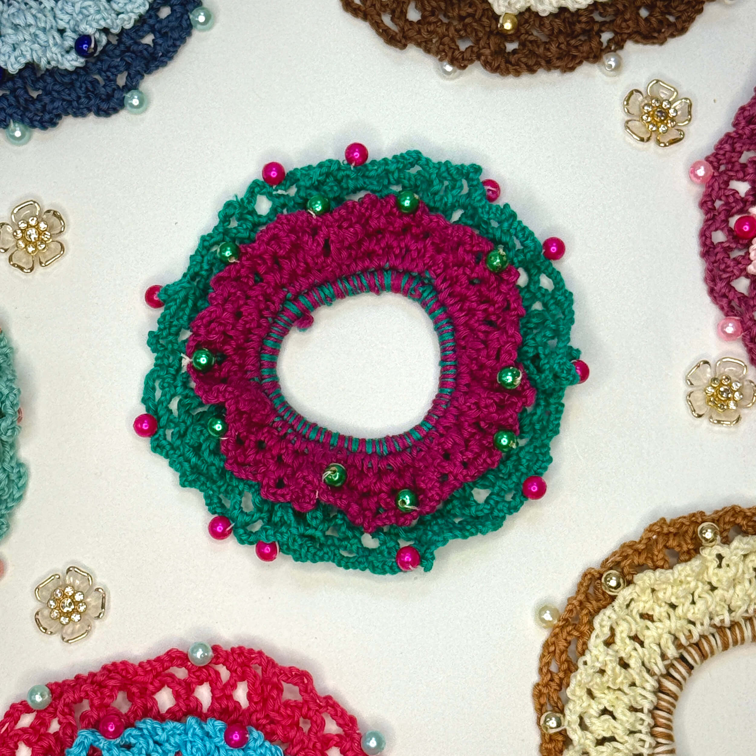 Handmade Crochet Dual-Layered Scrunchies – Multicolor - 10792