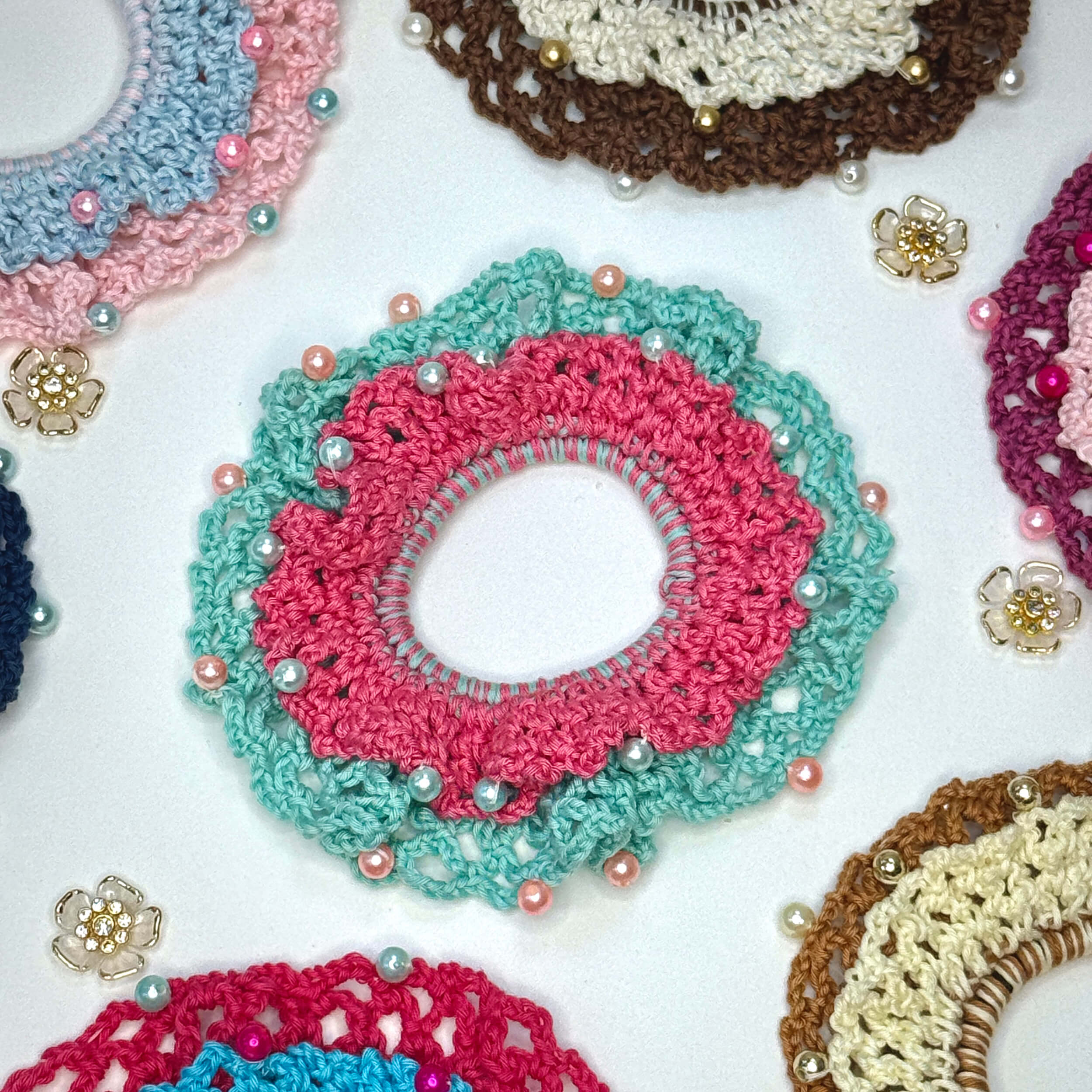 Handmade Crochet Dual-Layered Scrunchies – Multicolor - 10792