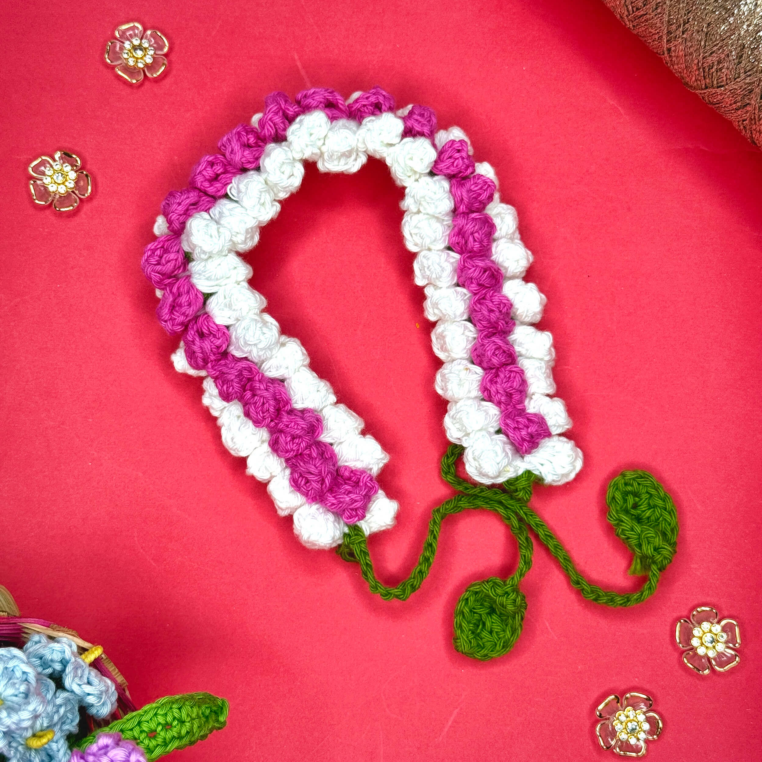 Handmade Crochet Jasmine and Rose Gajra