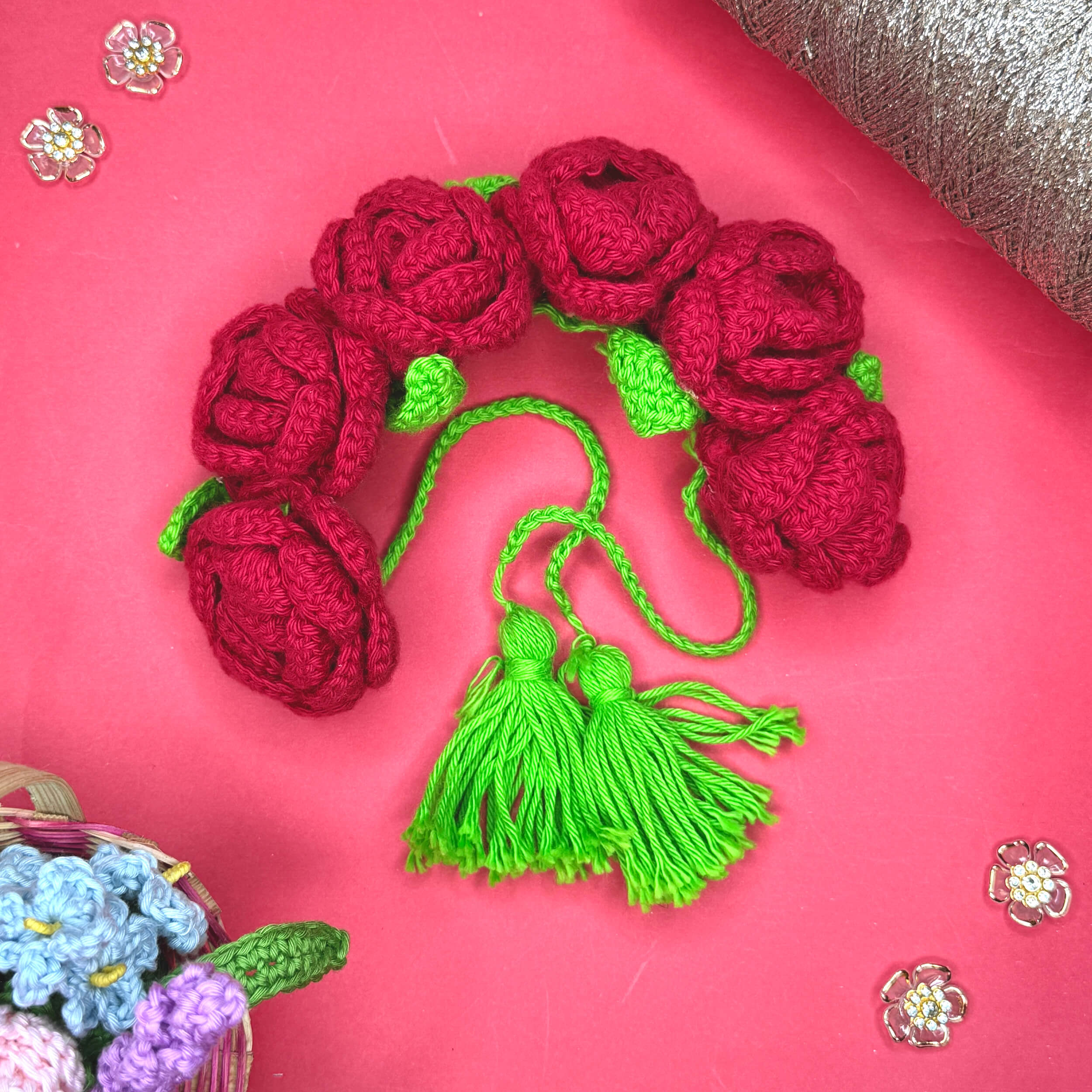 Handmade Crochet Rose Gajra