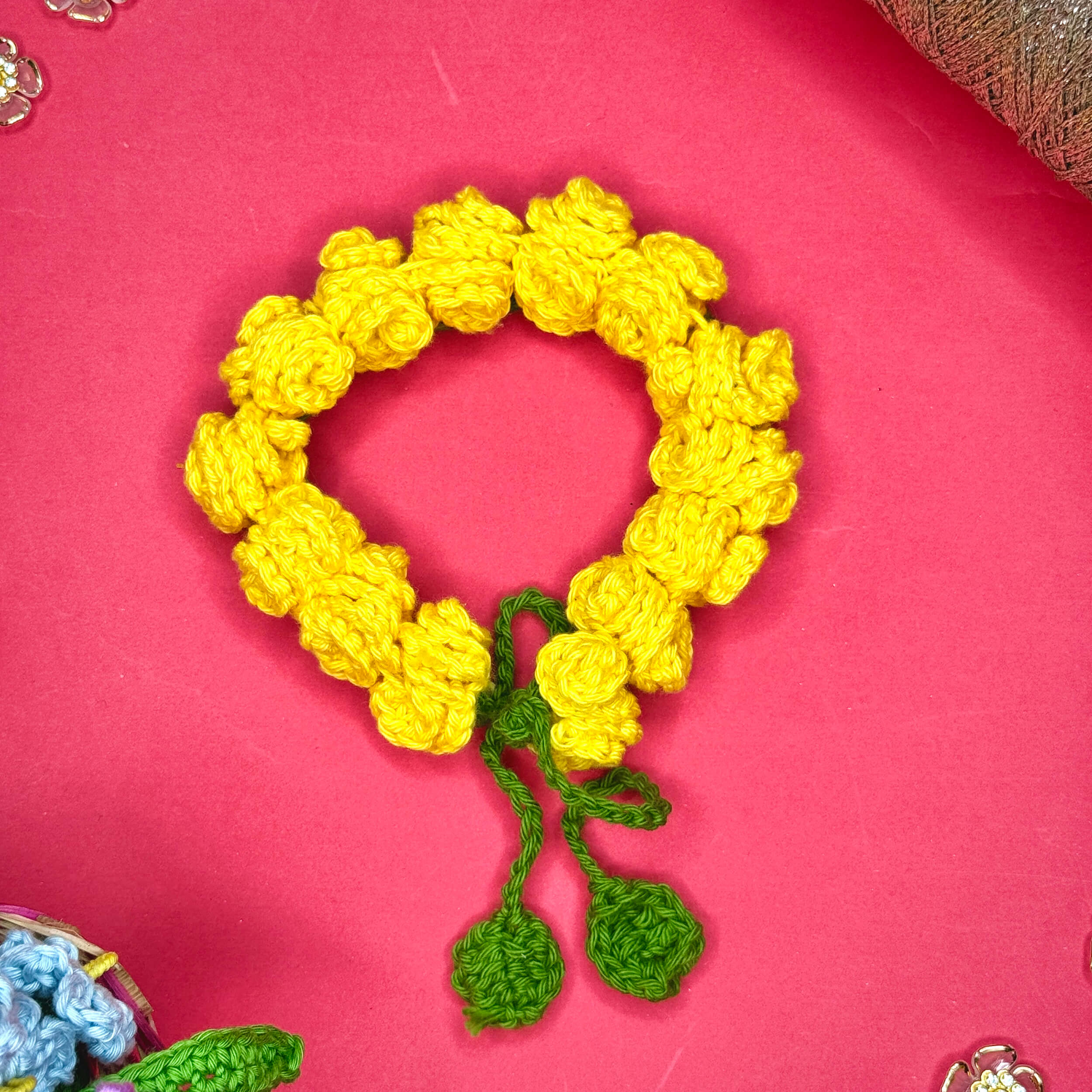 Handmade Crochet Yellow Rose Gajra