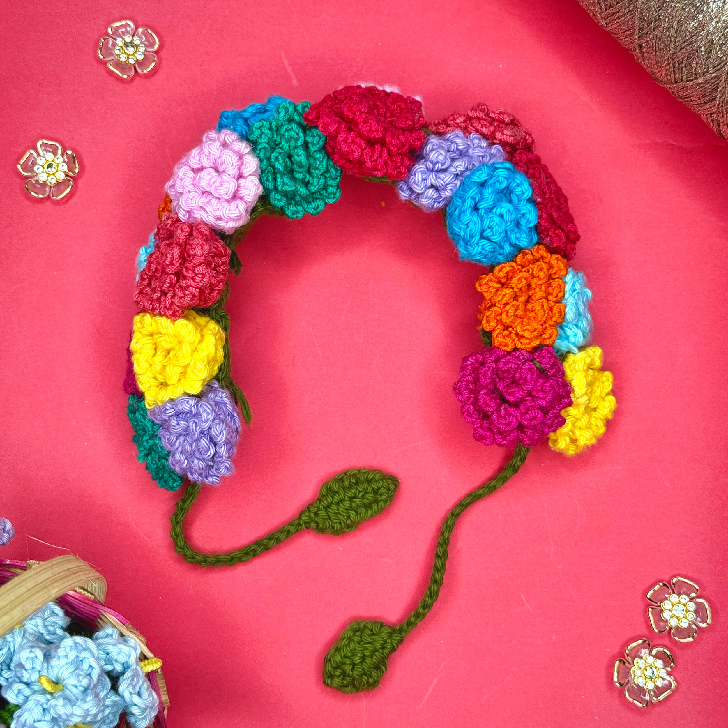 Handmade Crochet Carnations Multi-color Gajra