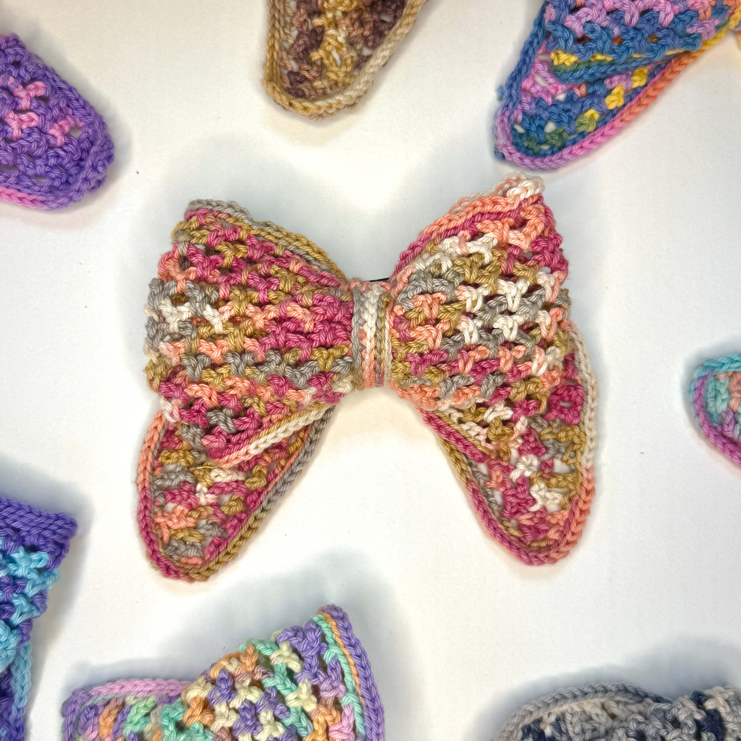 Handmade Crochet Multi Colour Bow Hair Clip - 10802
