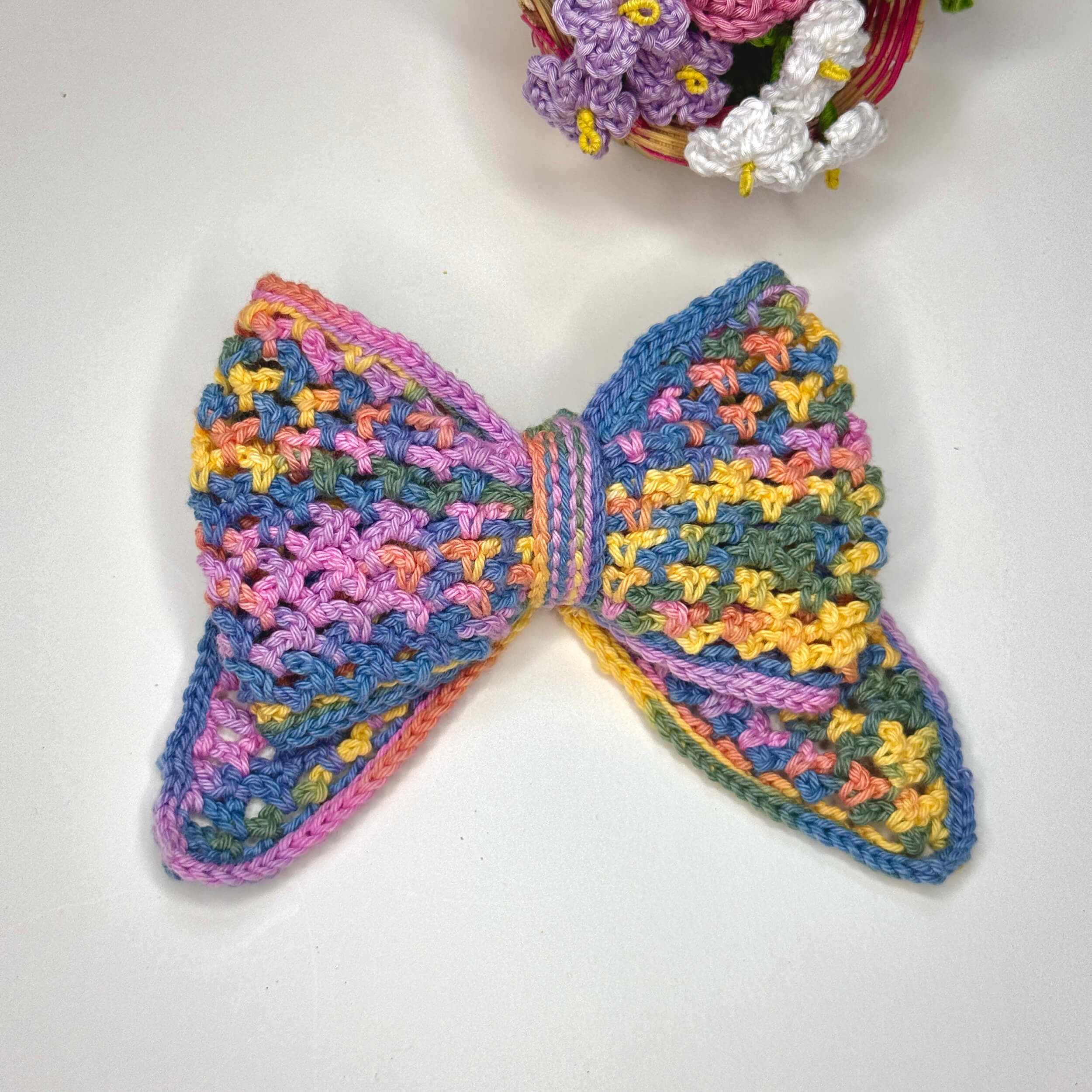 Handmade Crochet Multi Colour Bow Hair Clip - 10803