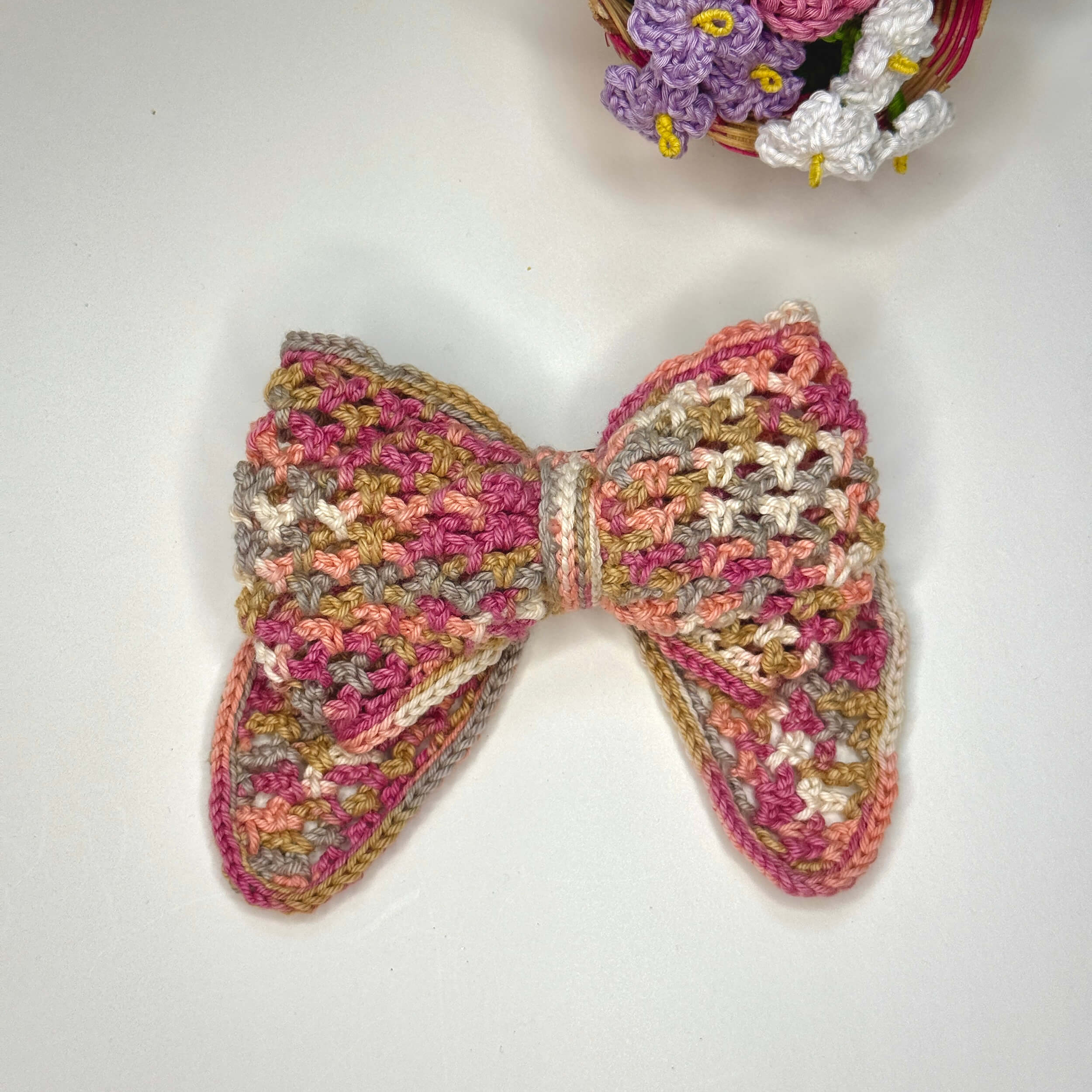 Handmade Crochet Multi Colour Bow Hair Clip - 10804
