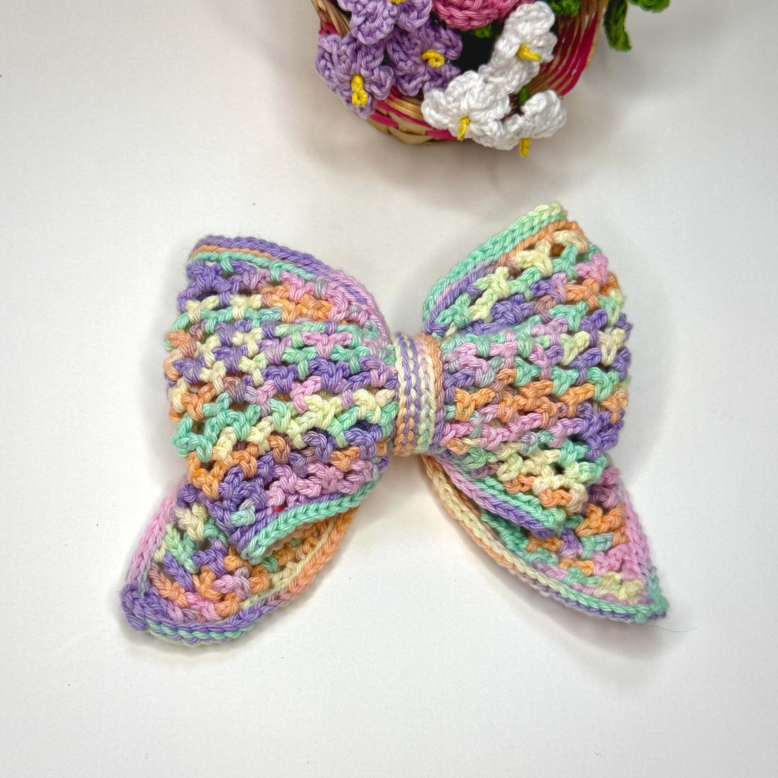 Handmade Crochet Multi Colour Bow Hair Clip - 10805