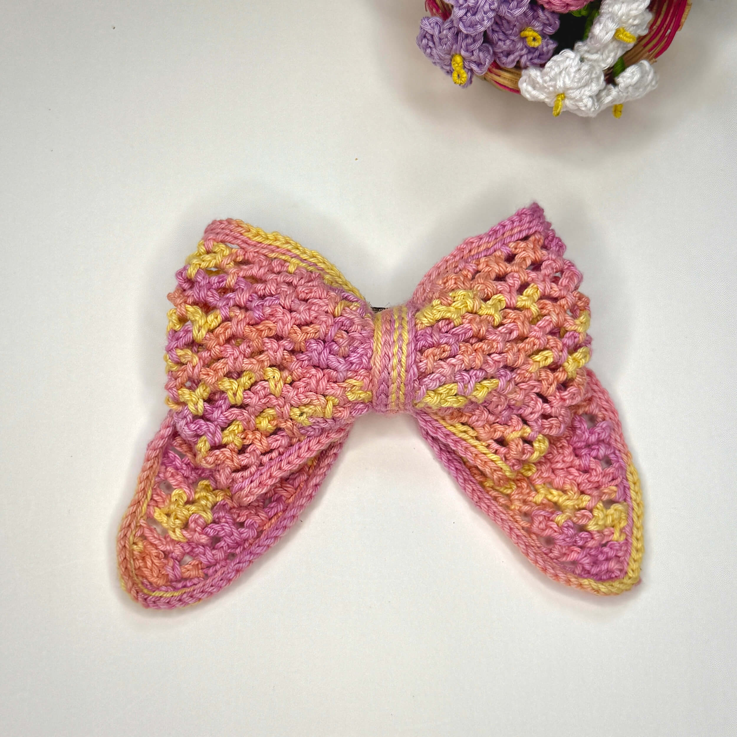 Handmade Crochet Multi Colour Bow Hair Clip - 10806