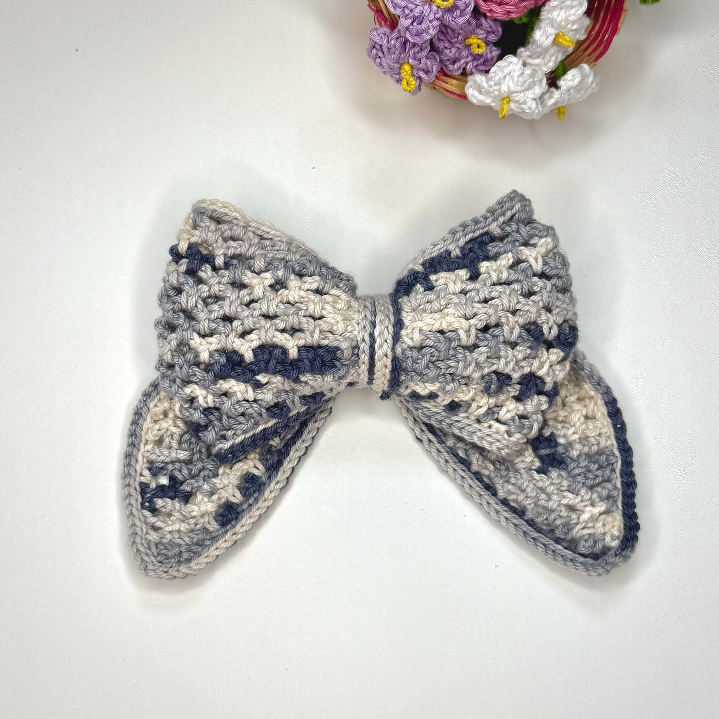 Handmade Crochet Multi Colour Bow Hair Clip - 10807