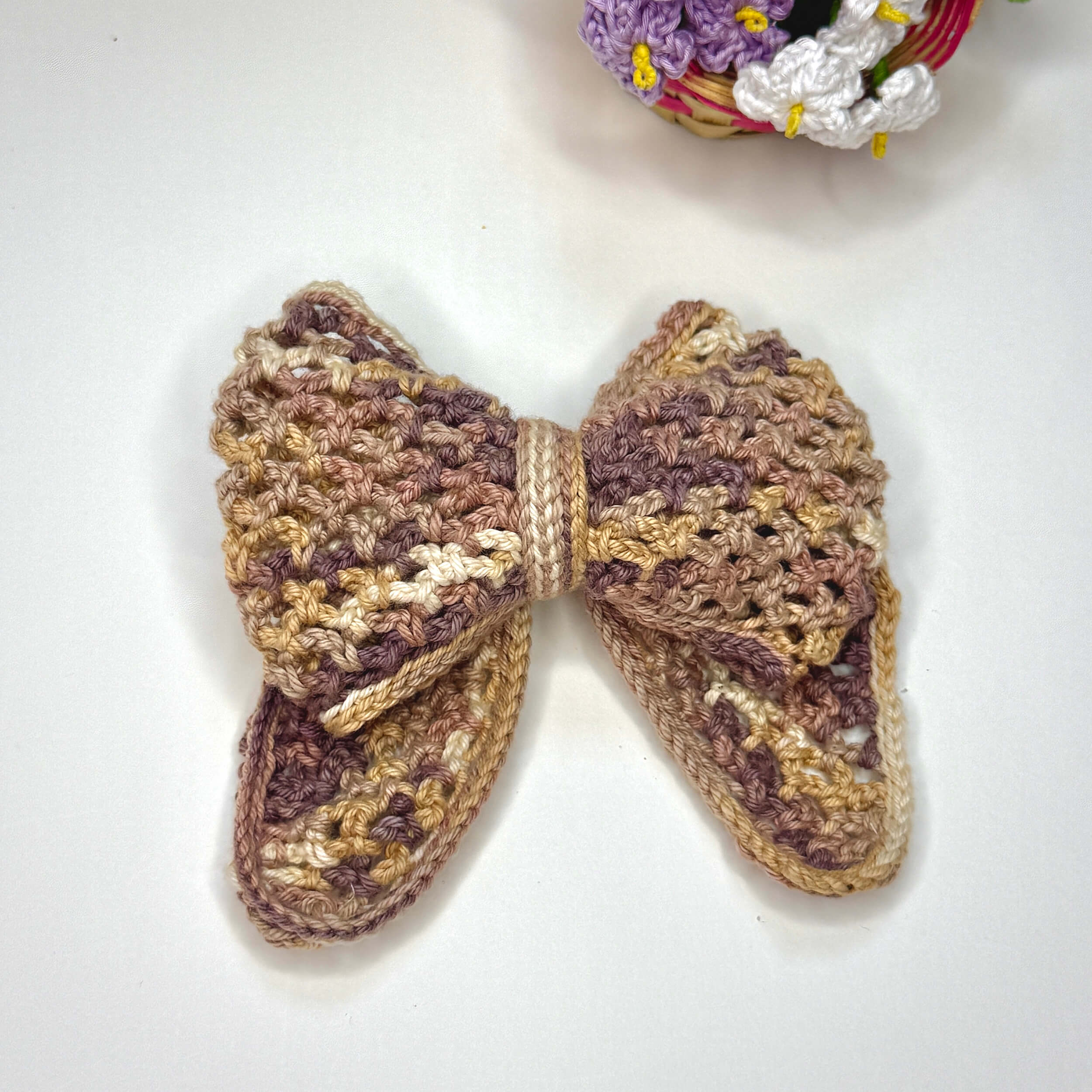 Handmade Crochet Multi Colour Bow Hair Clip - 10808