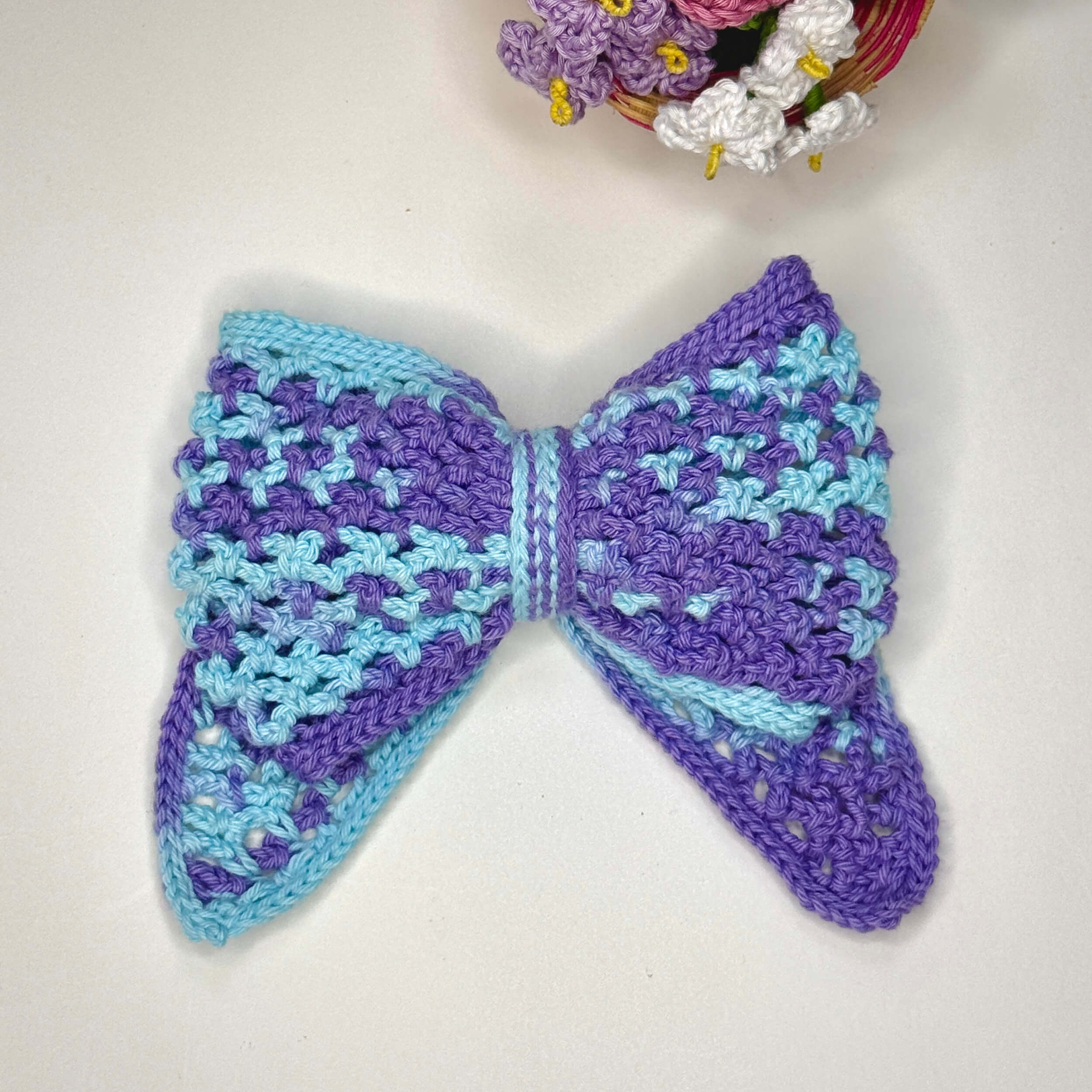 Handmade Crochet Multi Colour Bow Hair Clip - 10809