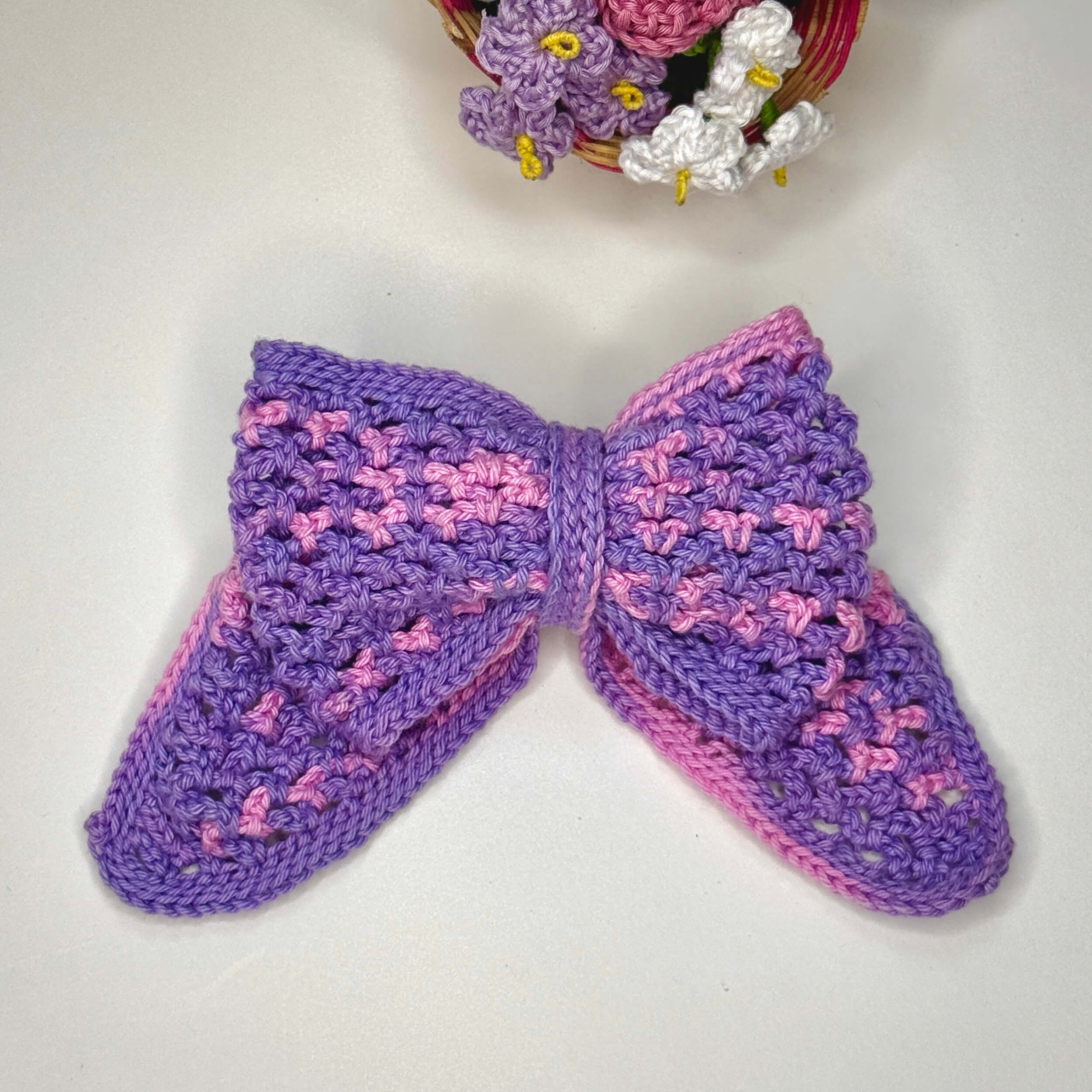 Handmade Crochet Multi Colour Bow Hair Clip - 10810