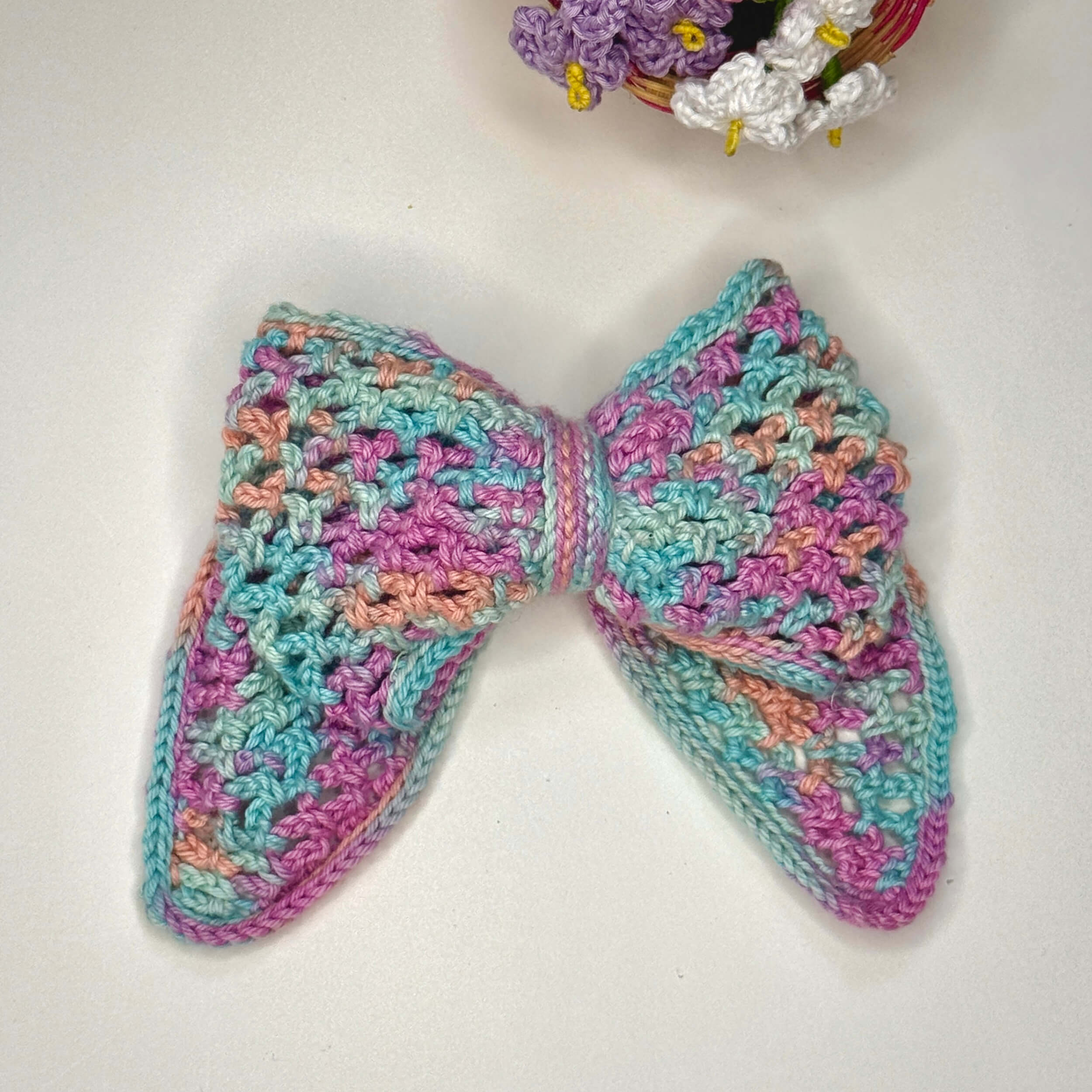 Handmade Crochet Multi Colour Bow Hair Clip - 10811