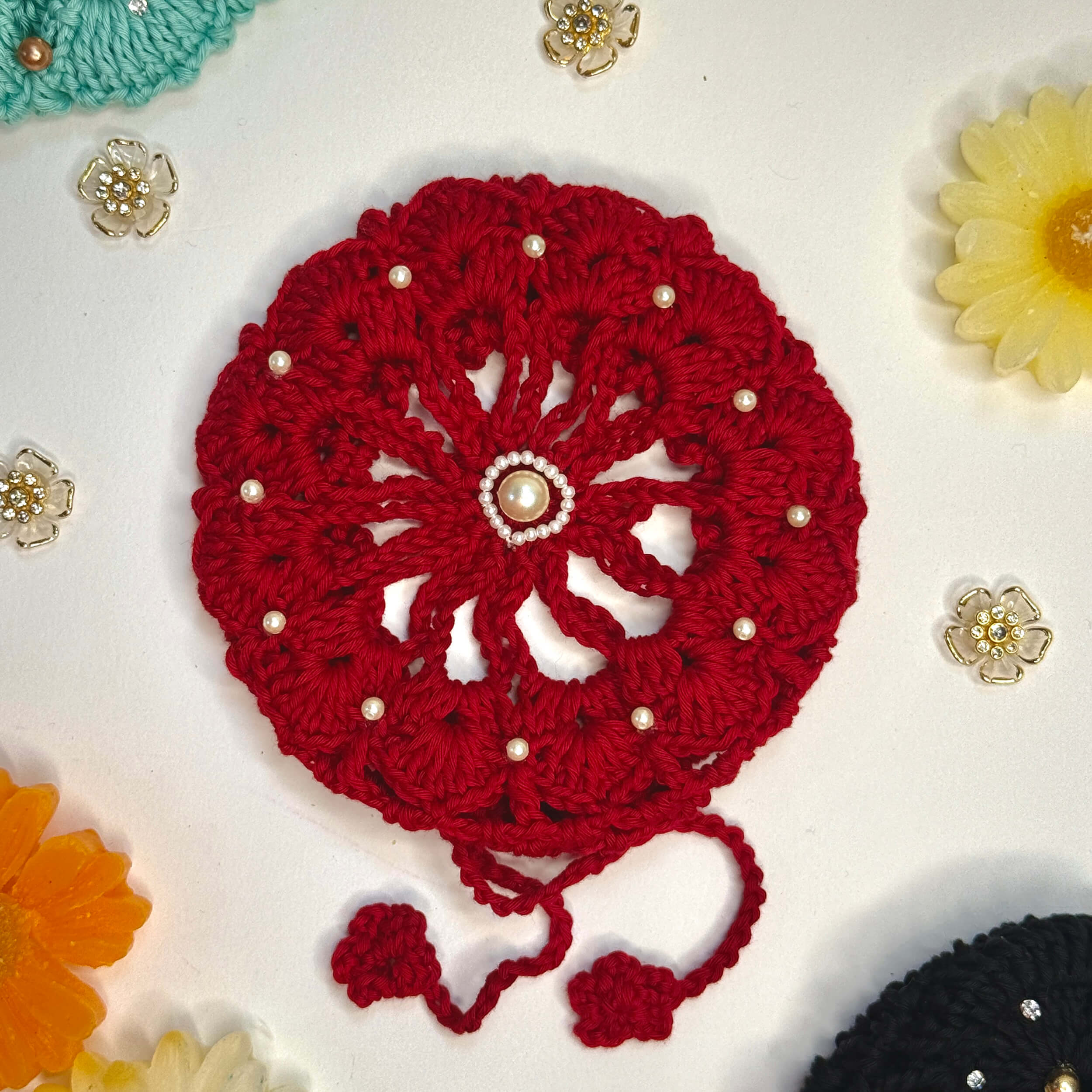 Handmade Crochet Juda / Hair Bun Cover for Women - Red