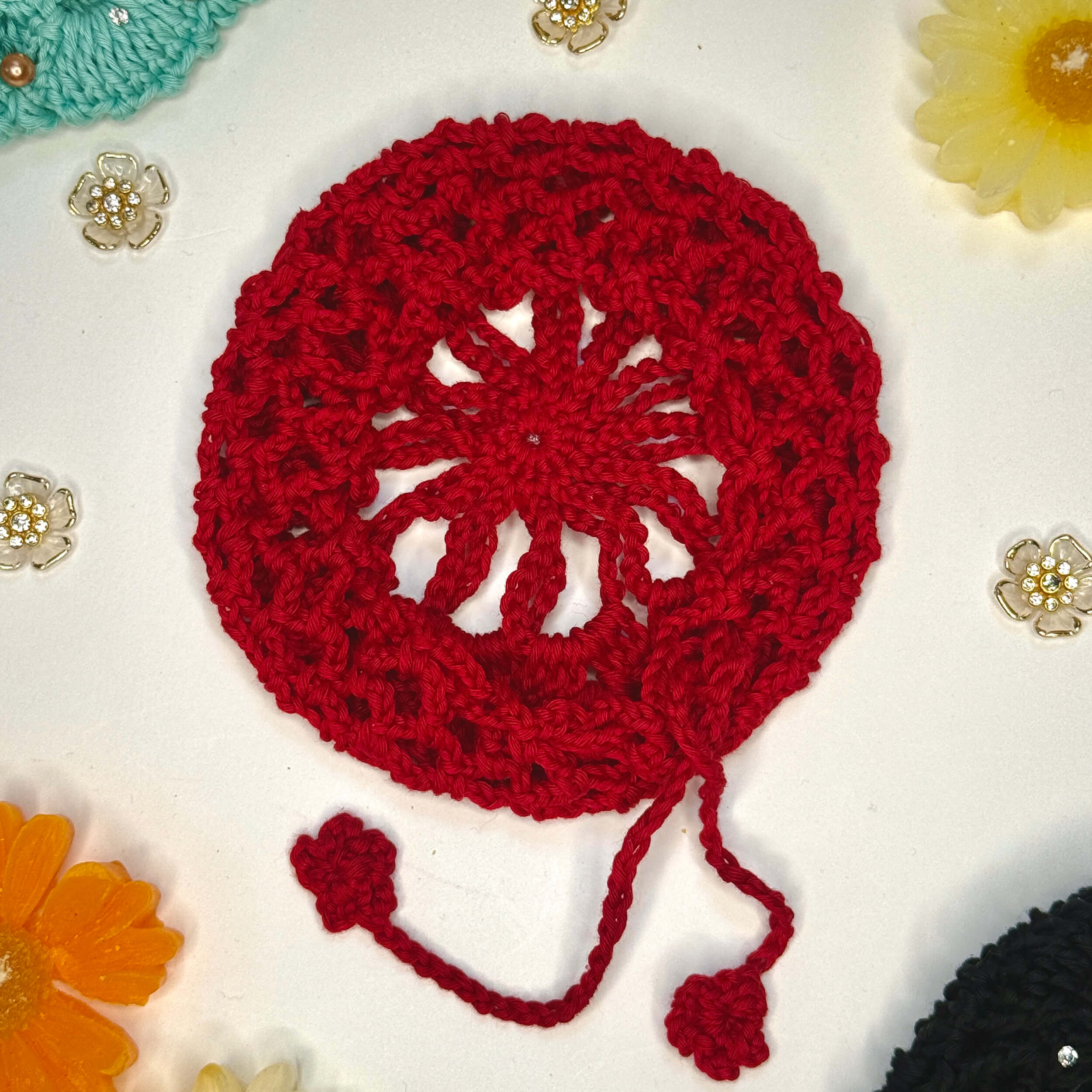 Handmade Crochet Juda / Hair Bun Cover for Women - Red