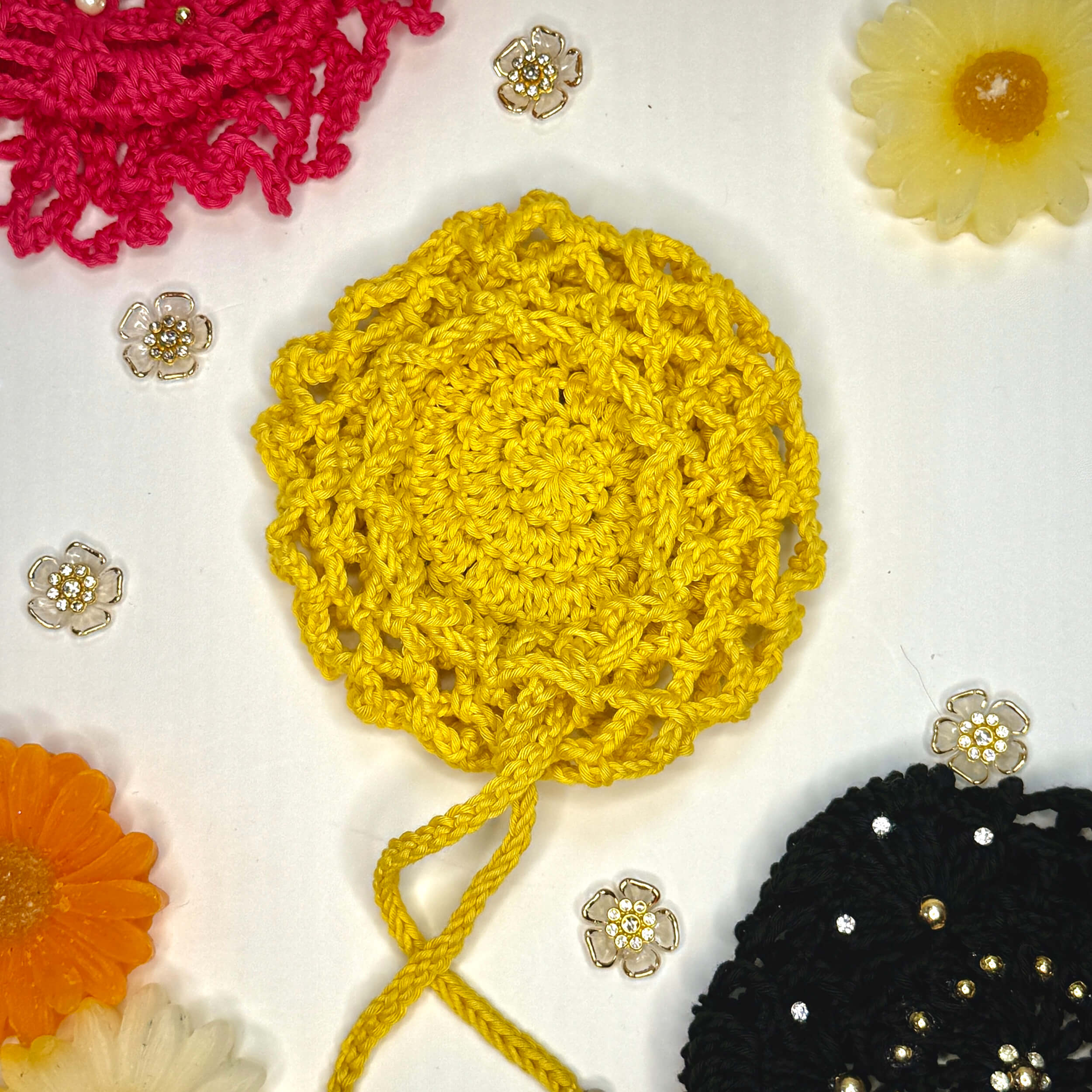 Handmade Crochet Juda / Hair Bun Cover for Women - Yellow