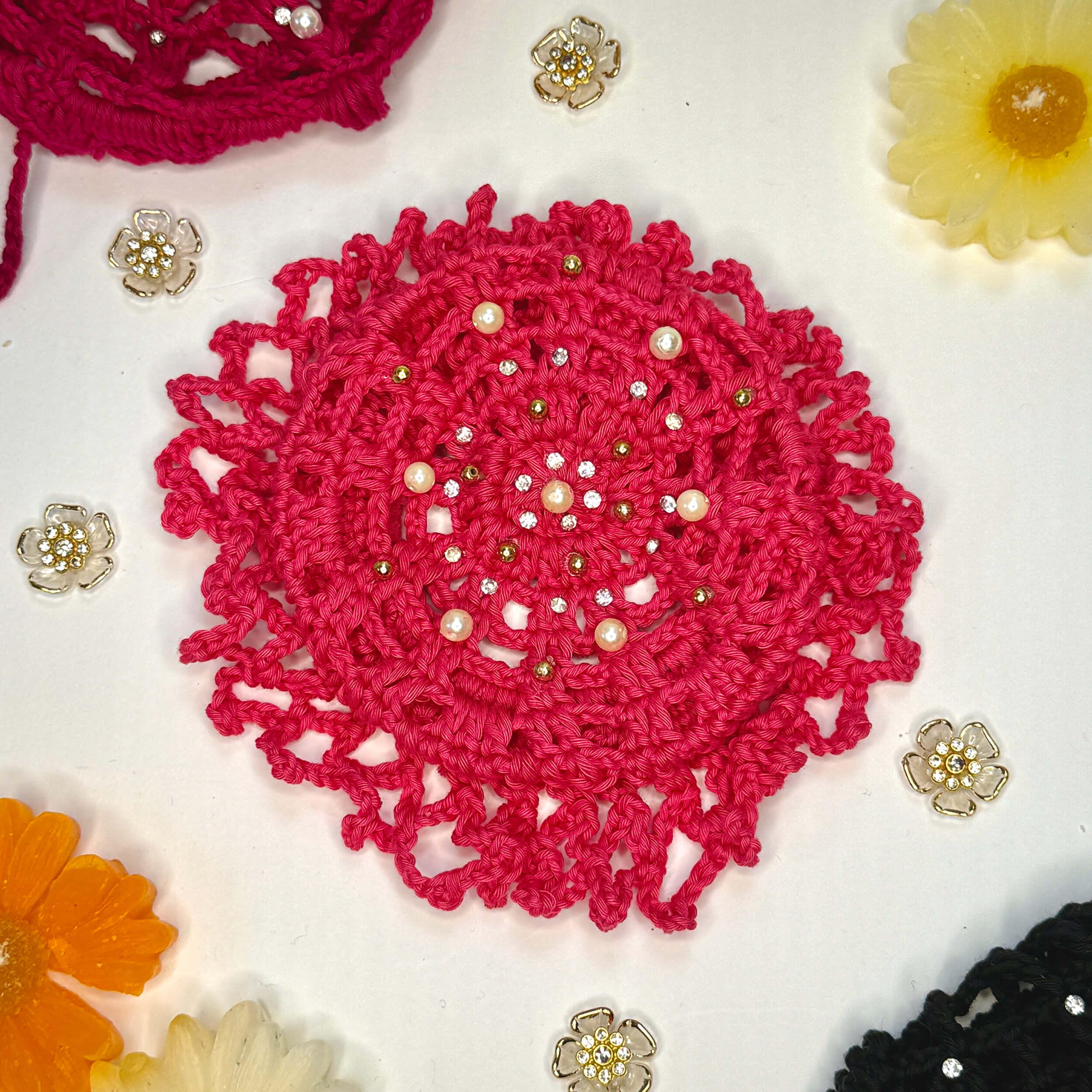 Handmade Crochet Juda / Hair Bun Cover for Women - Fuchsia
