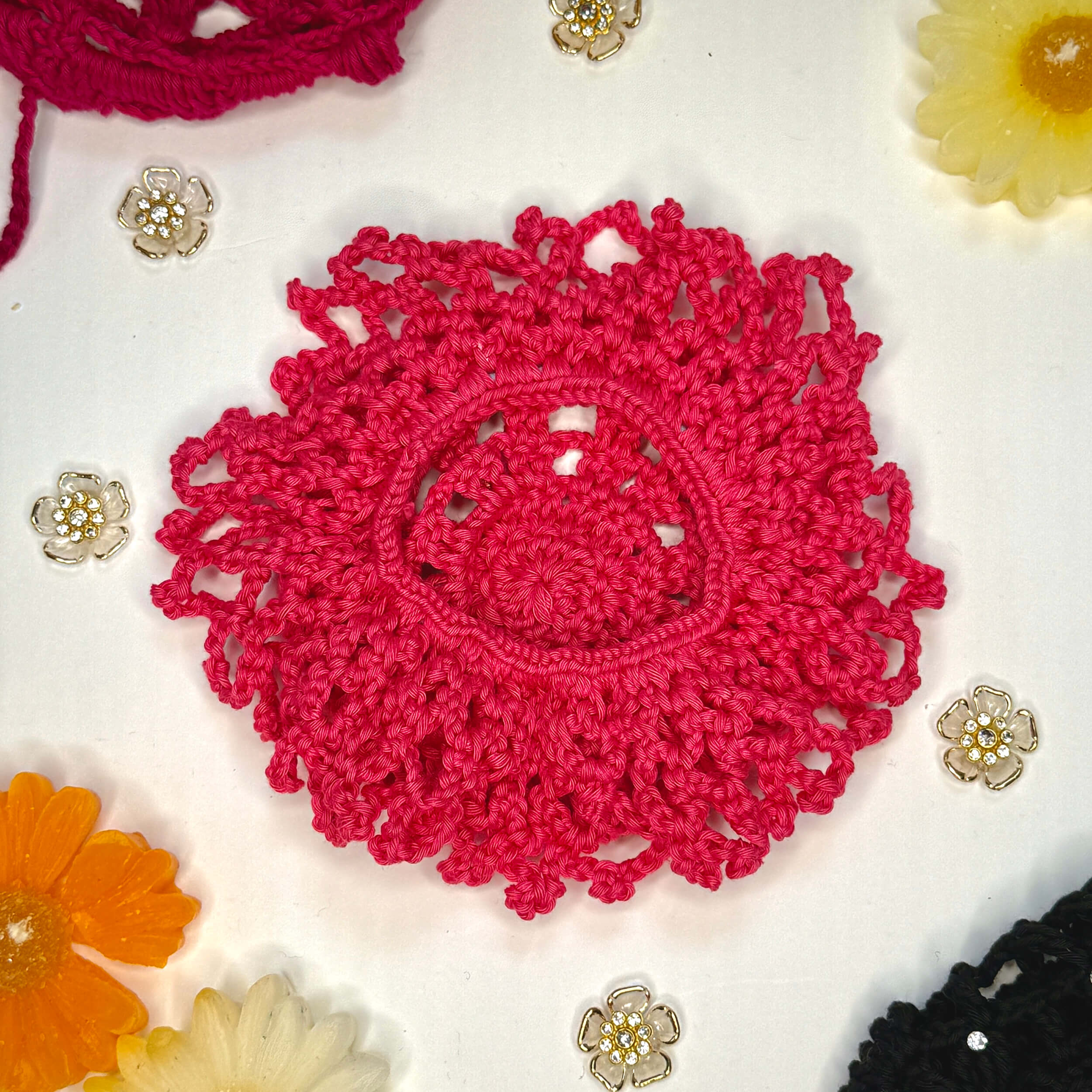 Handmade Crochet Juda / Hair Bun Cover for Women - Fuchsia