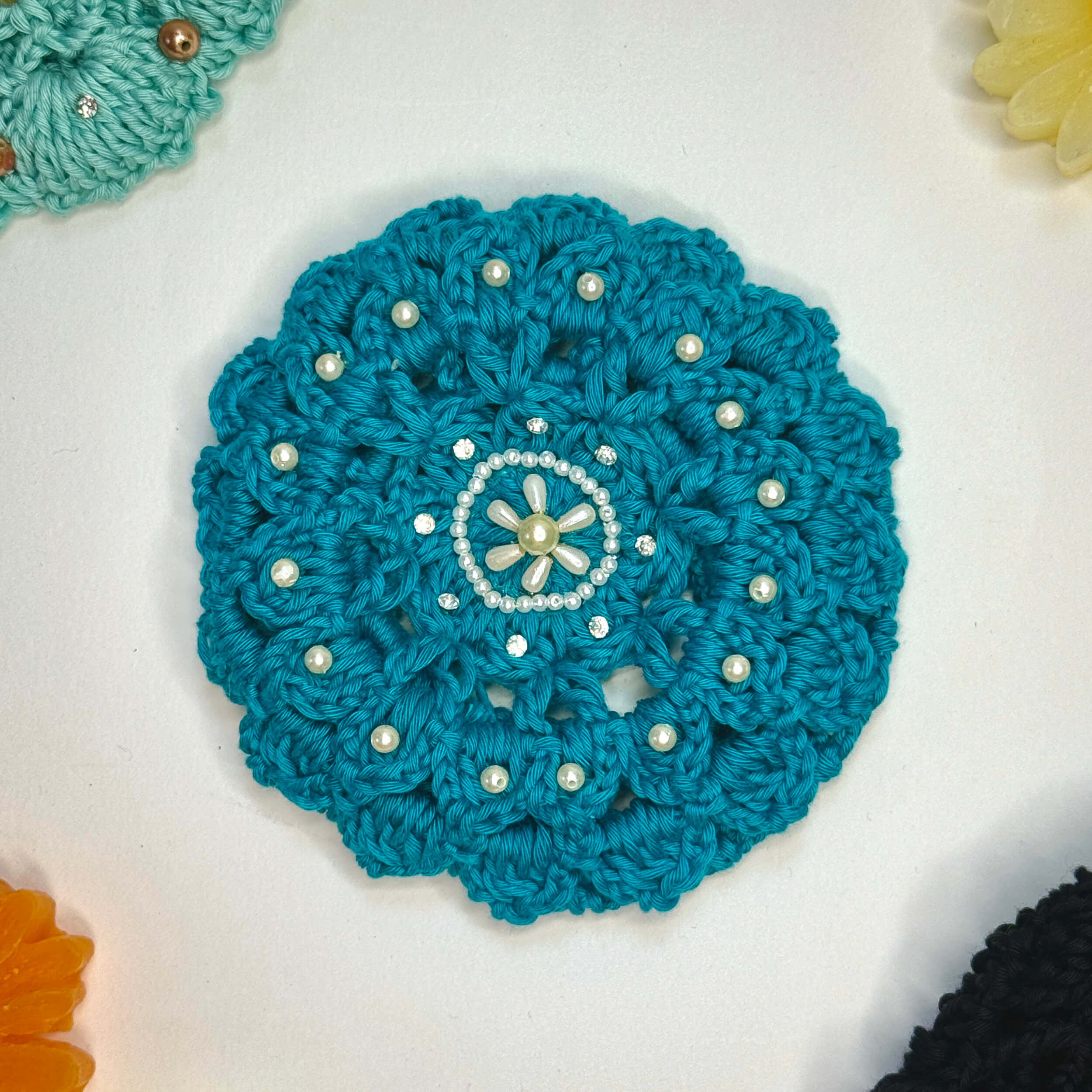 Handmade Crochet Juda / Hair Bun Cover for Women - Teal