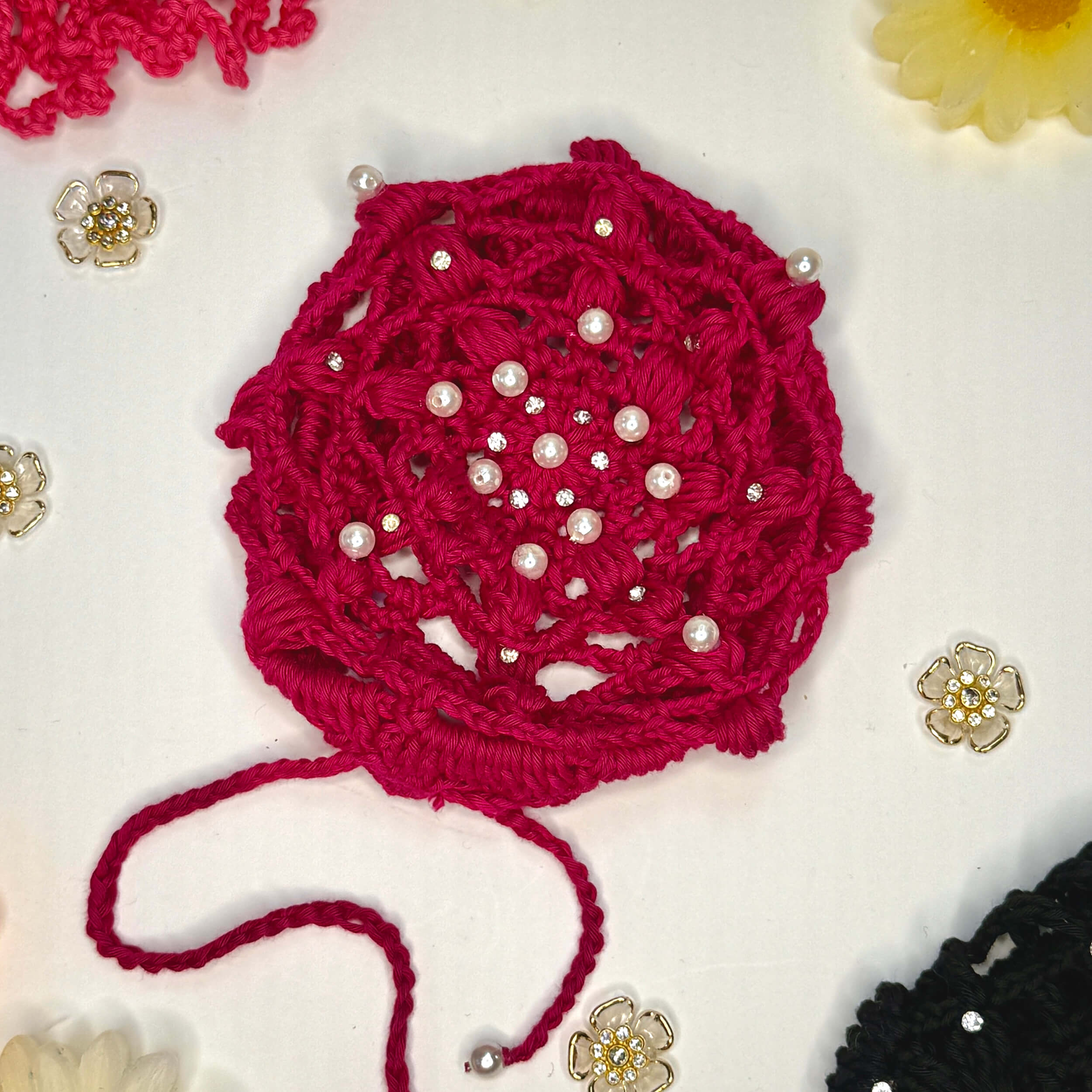 Handmade Crochet Juda / Hair Bun Cover for Women - Rose Pink