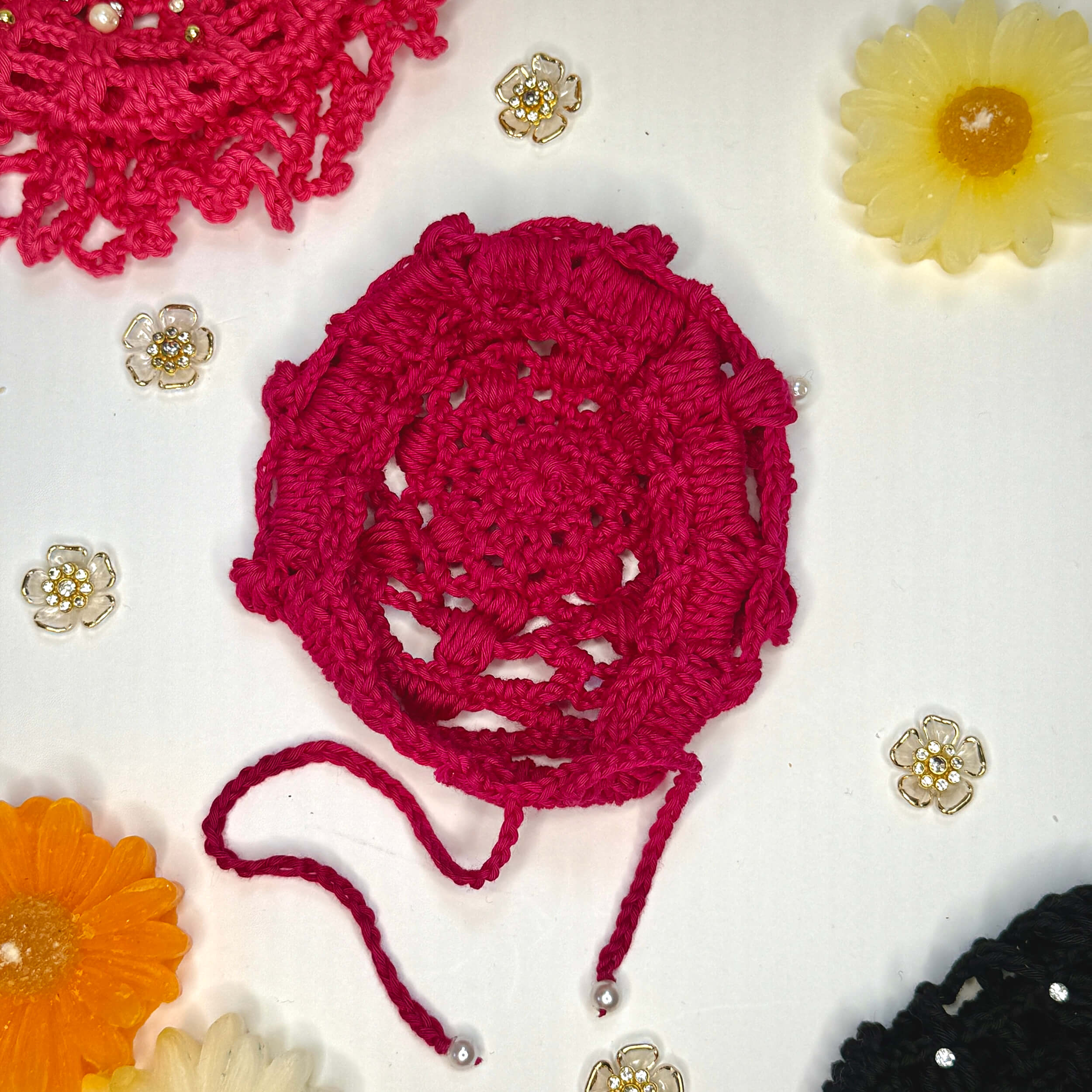 Handmade Crochet Juda / Hair Bun Cover for Women - Rose Pink