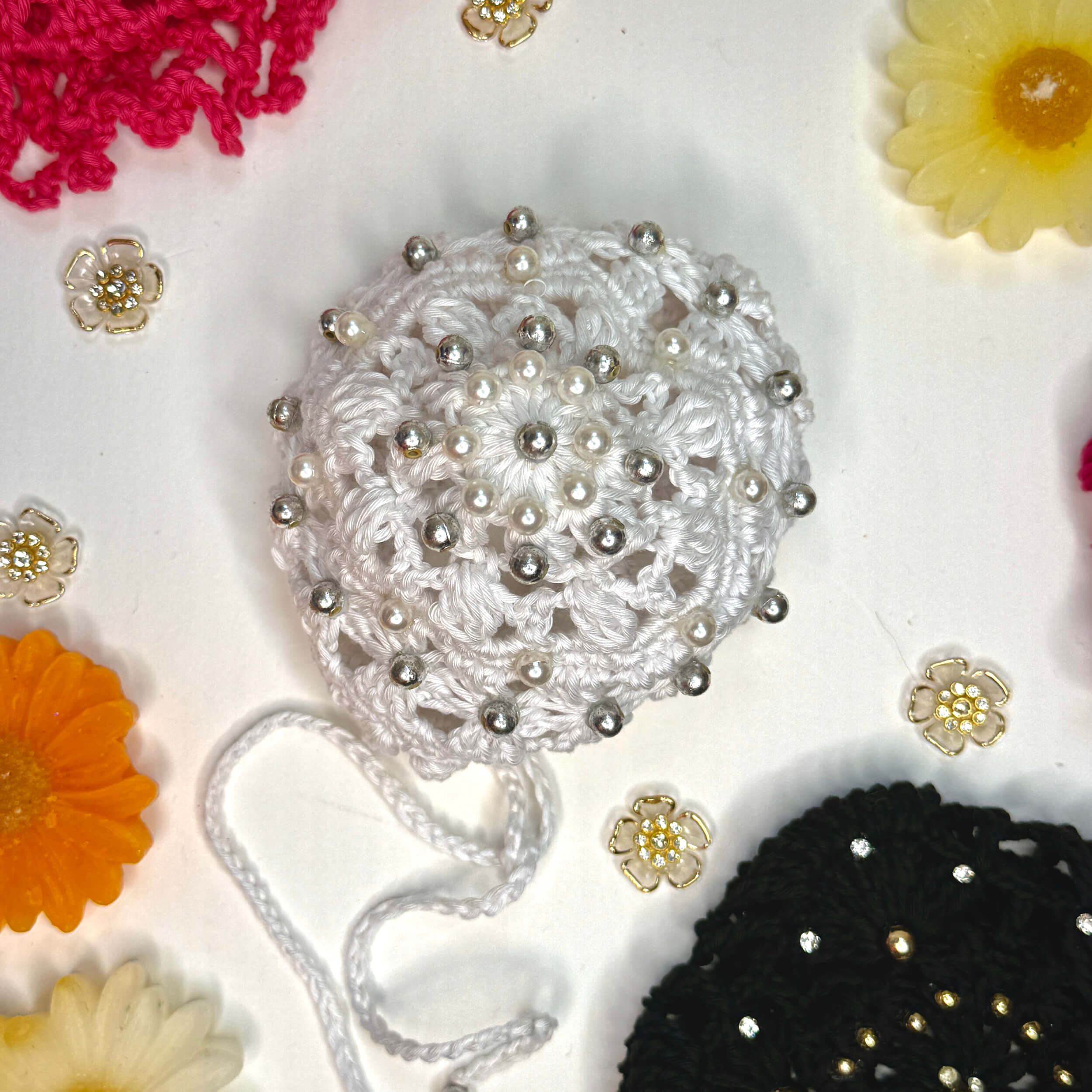 Handmade Crochet Juda / Hair Bun Cover for Women - White