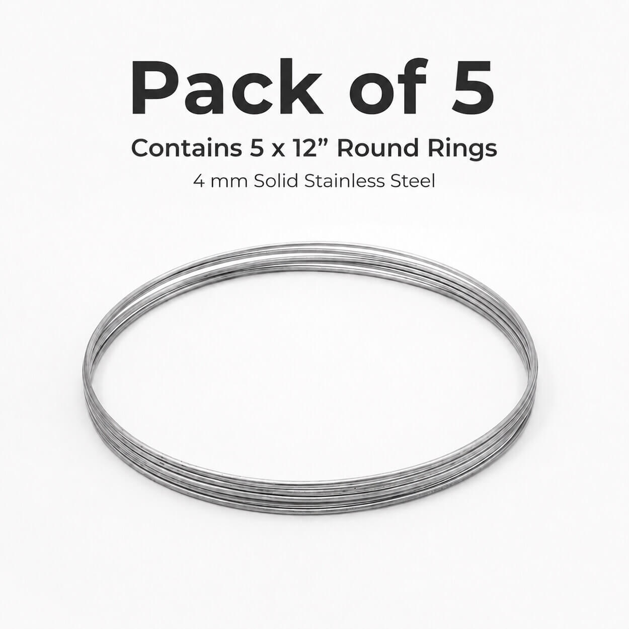 12-inch Round Stainless Steel Craft Ring - Pack of 5