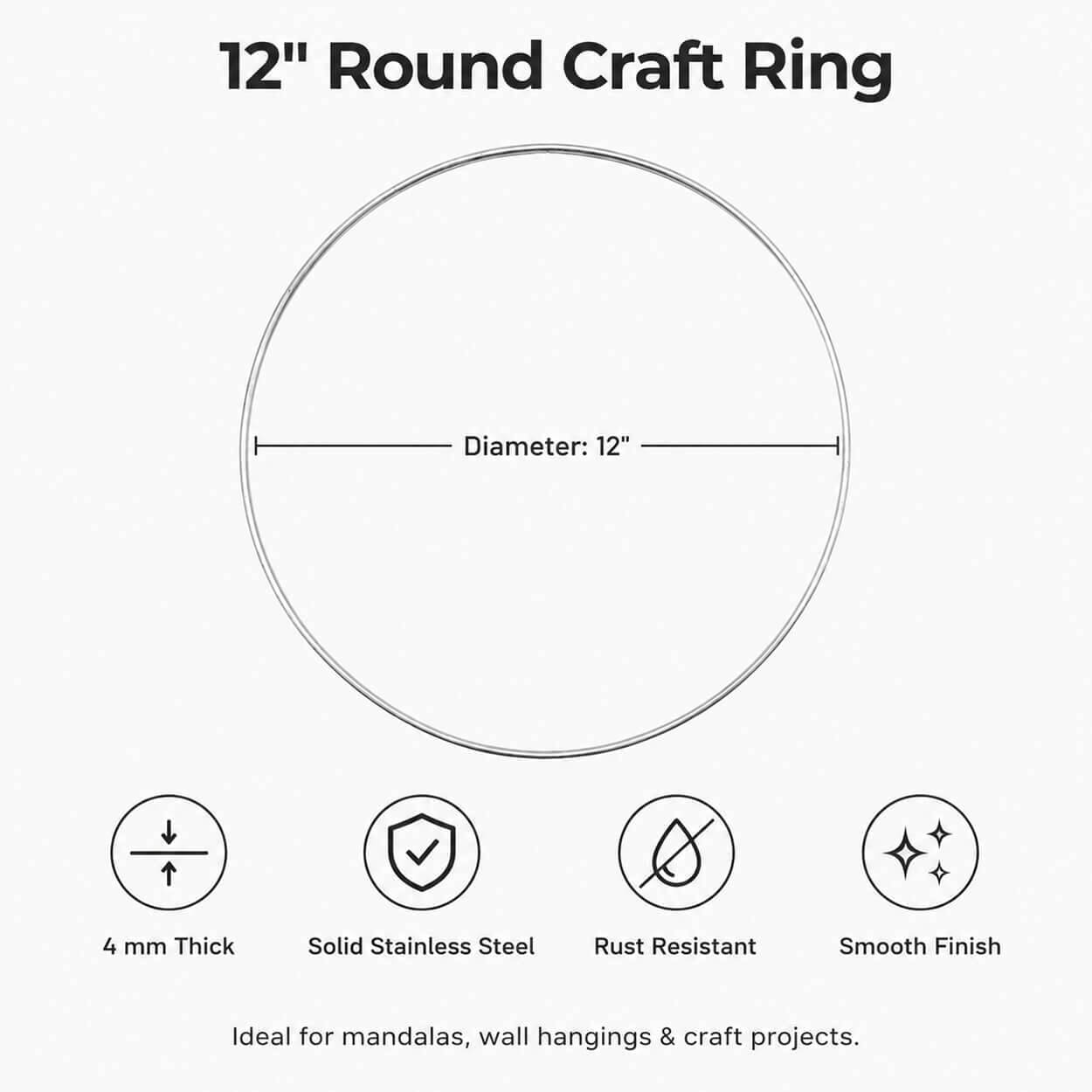 12-inch Round Stainless Steel Craft Ring - Pack of 5