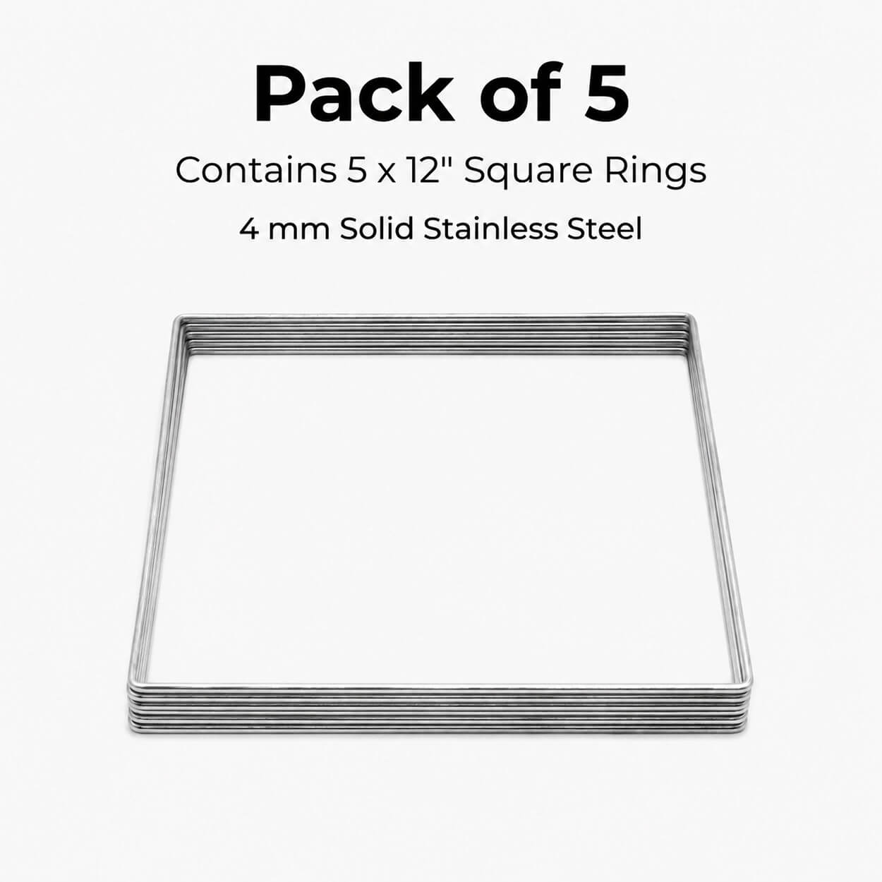 12-Inch Square Stainless Steel Craft Ring - Pack of 5