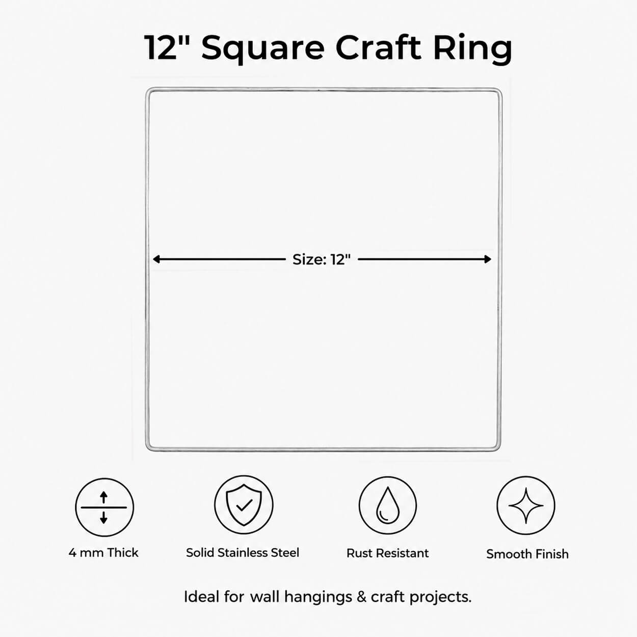 12-Inch Square Stainless Steel Craft Ring - Pack of 5