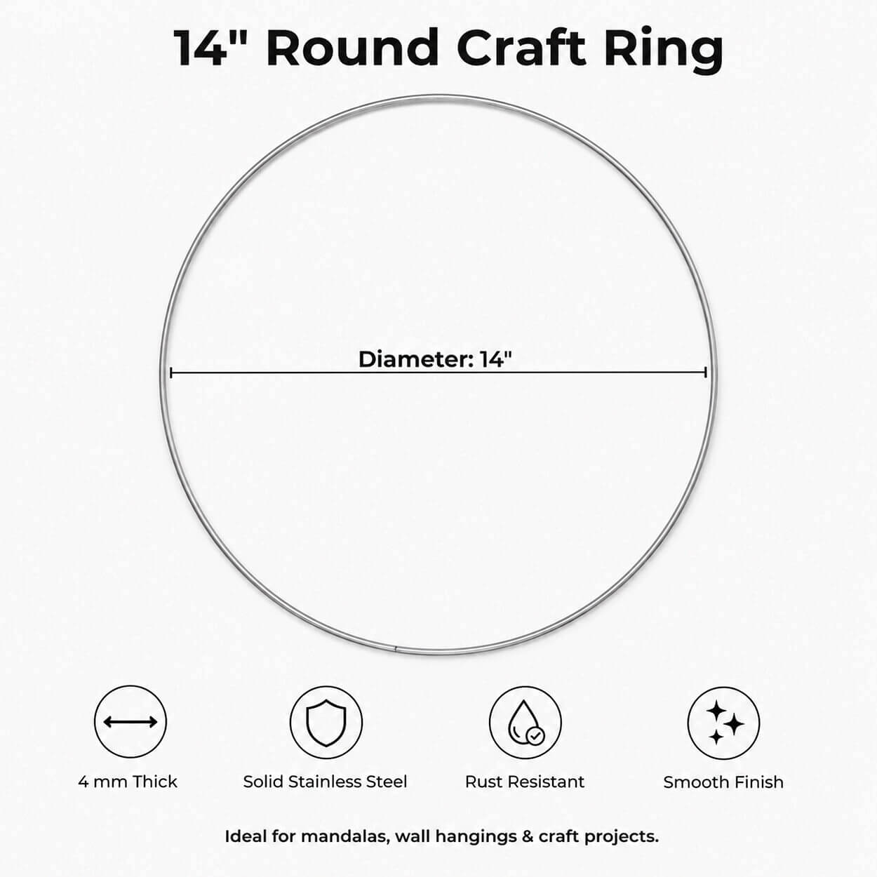 14-inch Round Stainless Steel Craft Ring - Pack of 5