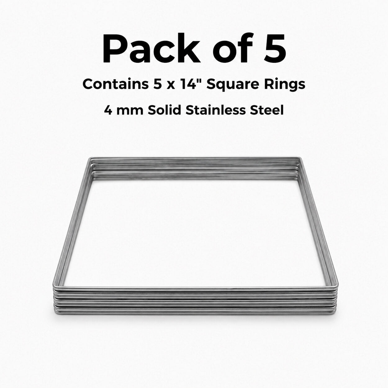 14-Inch Square Stainless Steel Craft Ring - Pack of 5