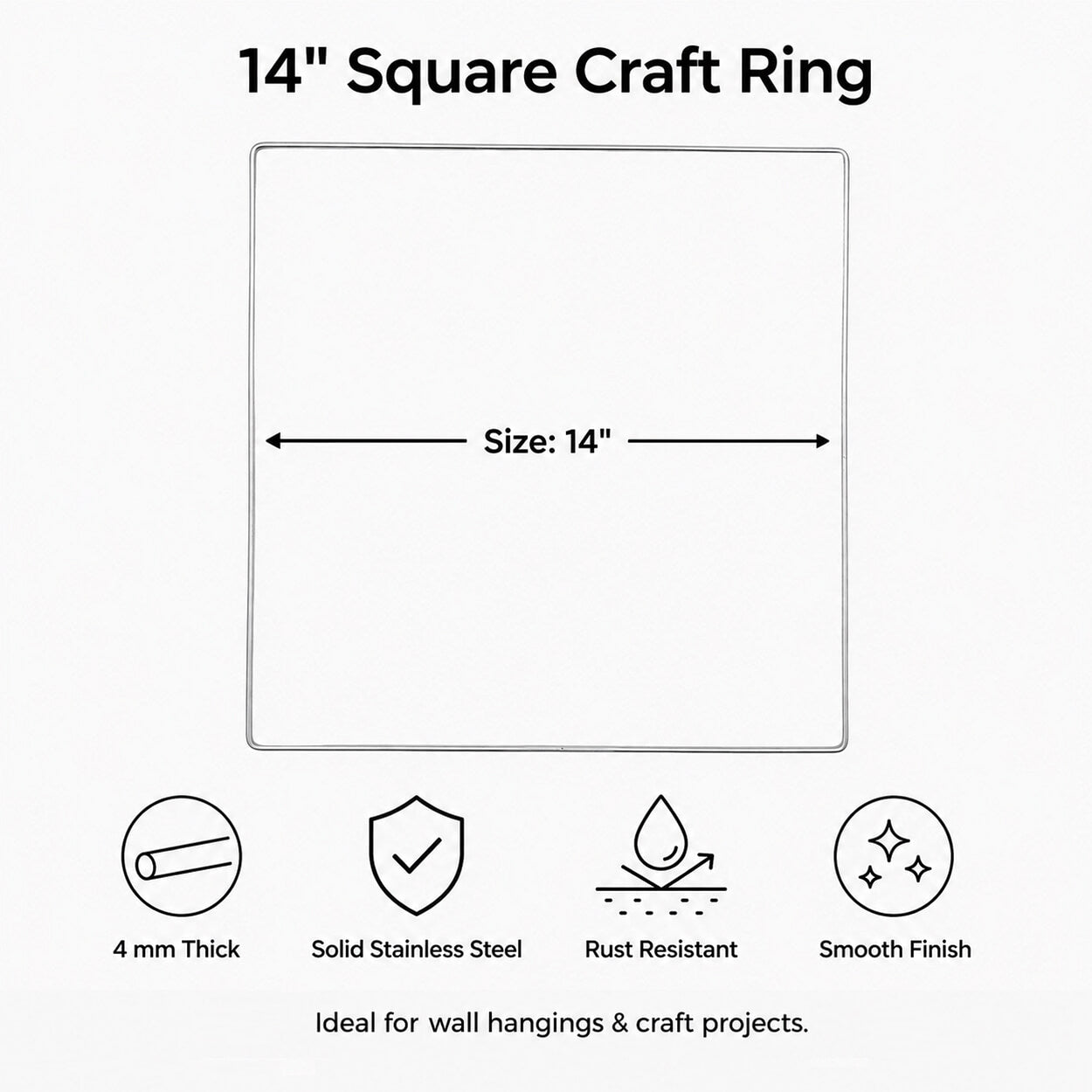 14-Inch Square Stainless Steel Craft Ring - Pack of 5