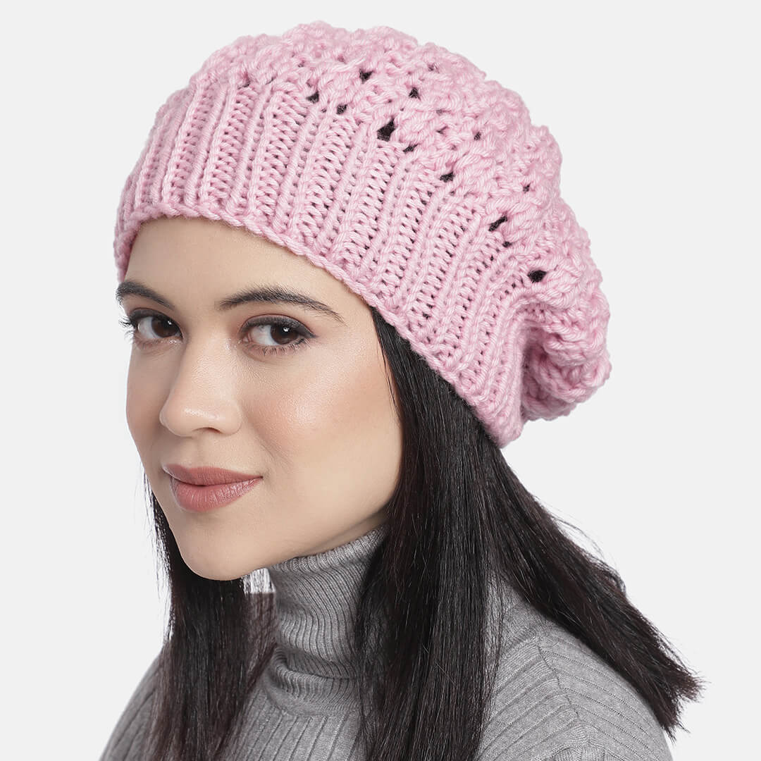 Pink Self-Design Beanie - 1679