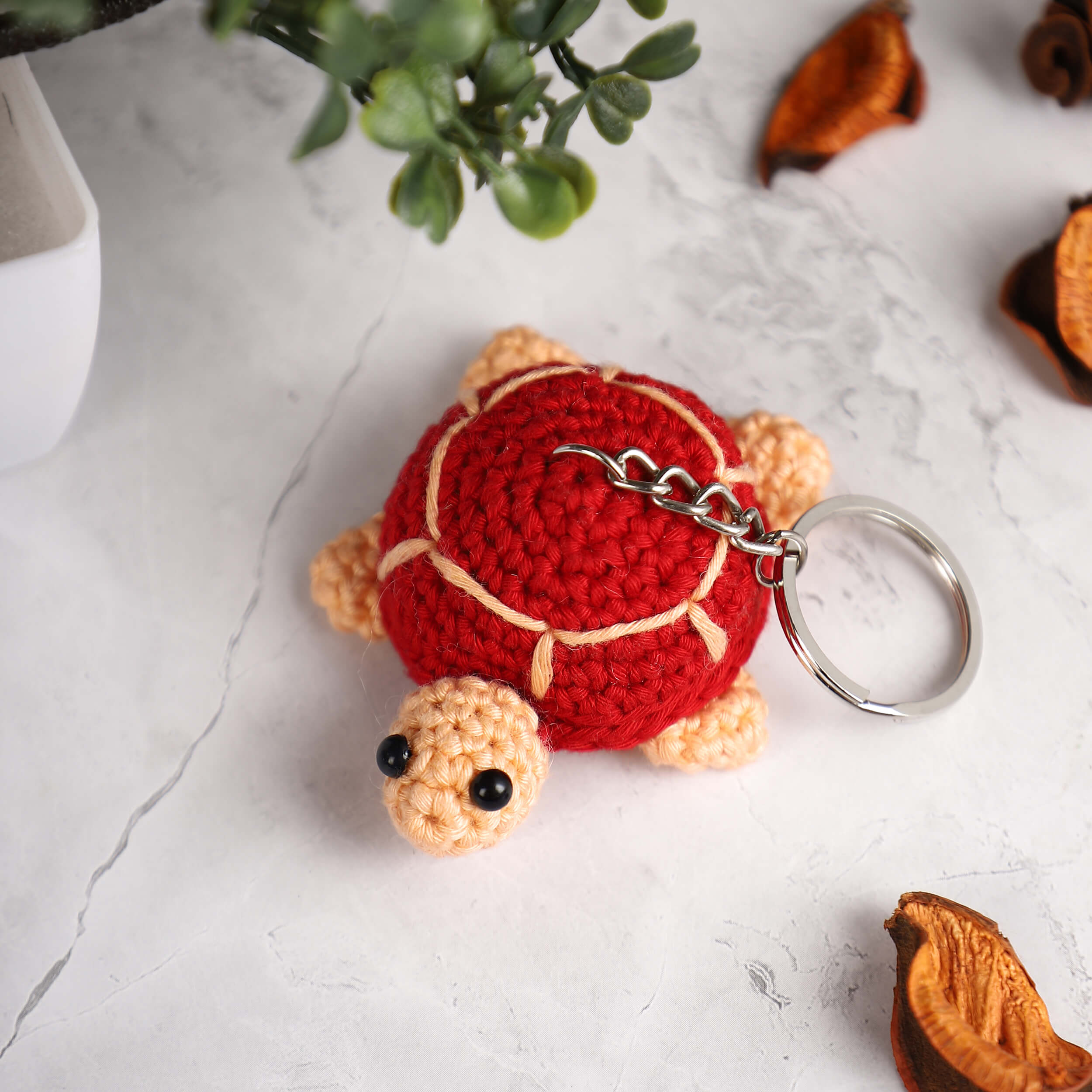 Handmade Amigurumi Embroidered Turtle Keychain