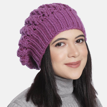 Purple Self-Design Beanie - 1681