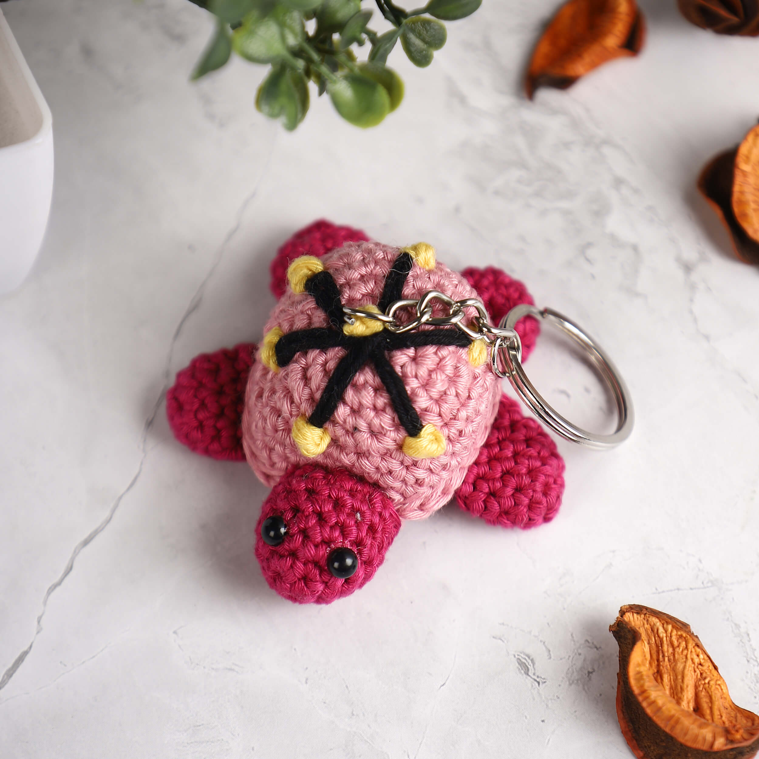 Handmade Amigurumi Embroidered Turtle Keychain