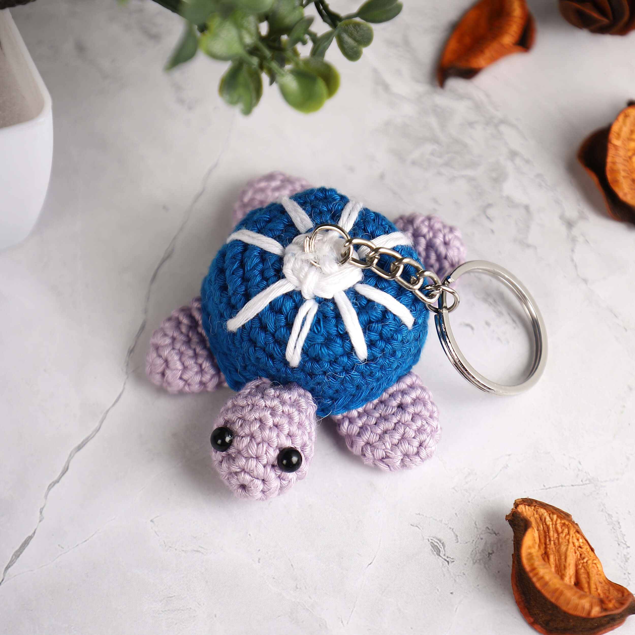Handmade Amigurumi Embroidered Turtle Keychain