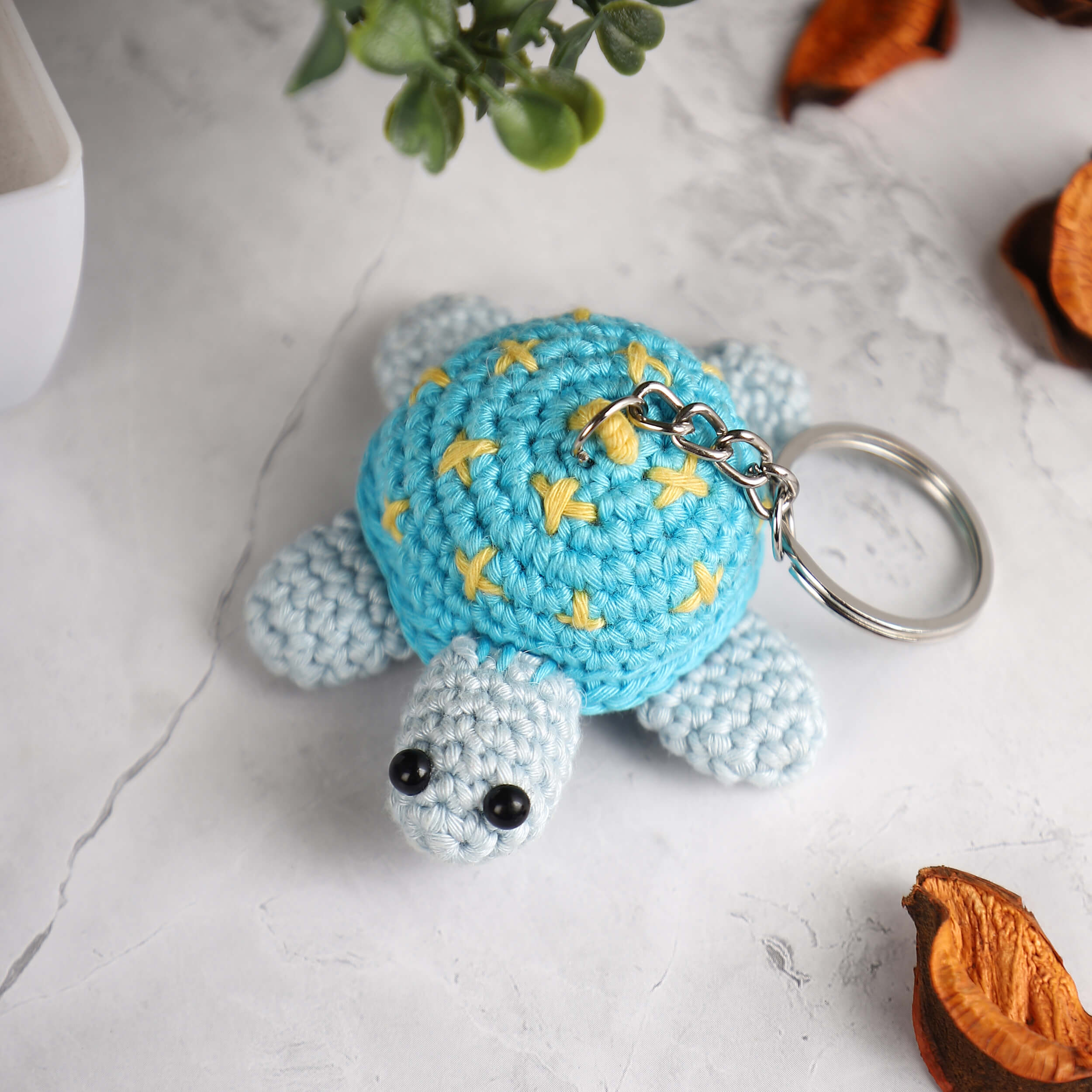 Handmade Amigurumi Embroidered Turtle Keychain