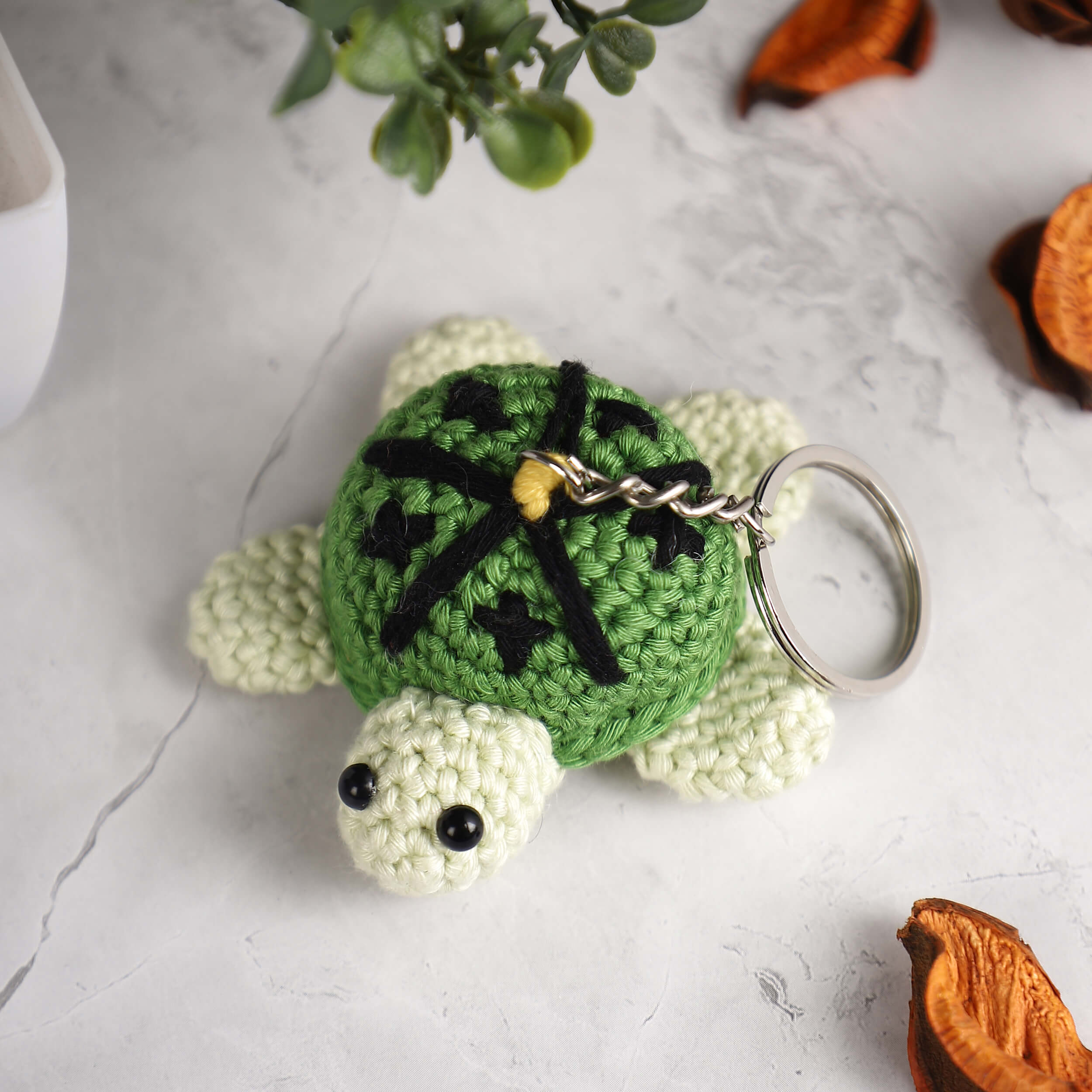 Handmade Amigurumi Embroidered Turtle Keychain