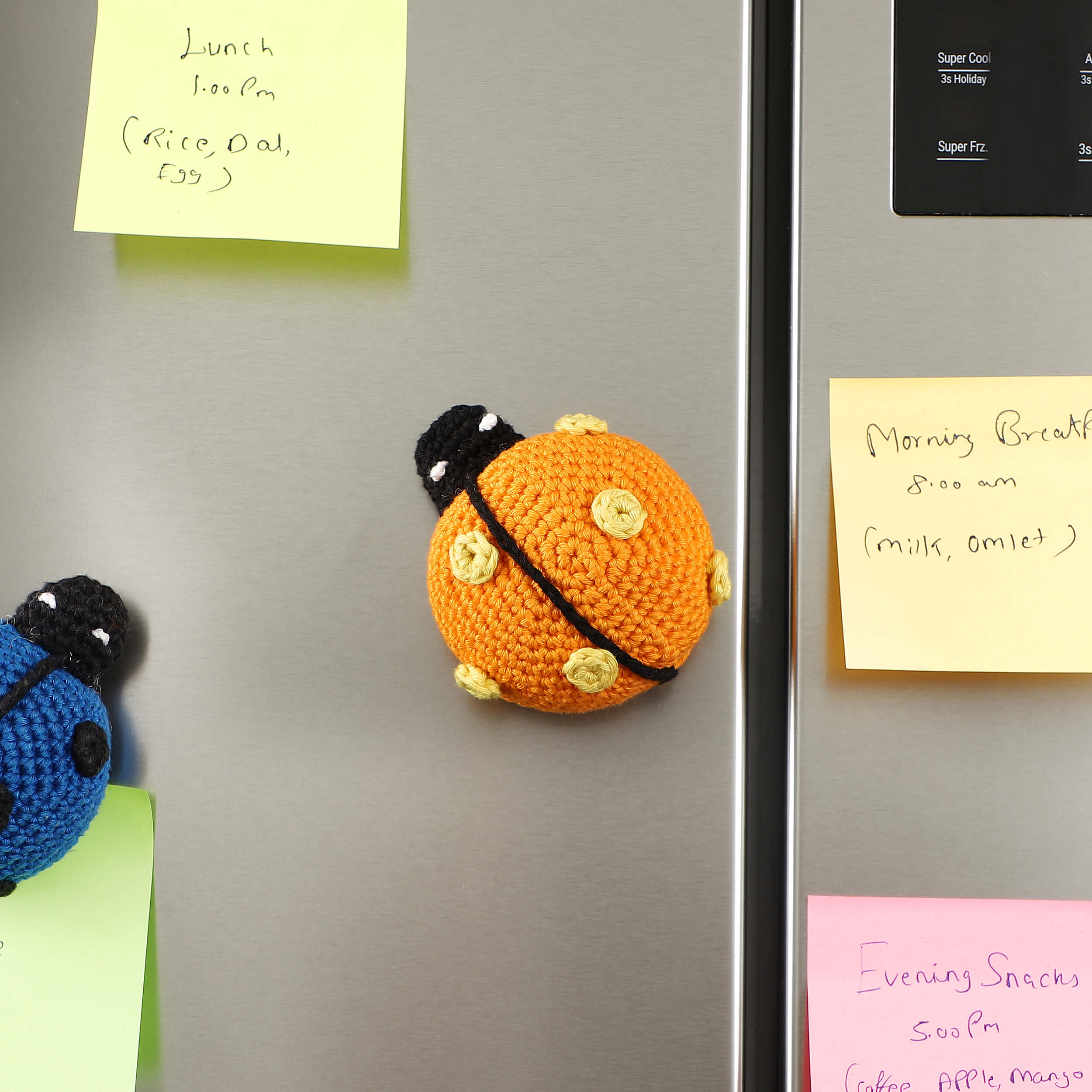 Handmade Crochet Ladybug Fridge Magnets - Orange