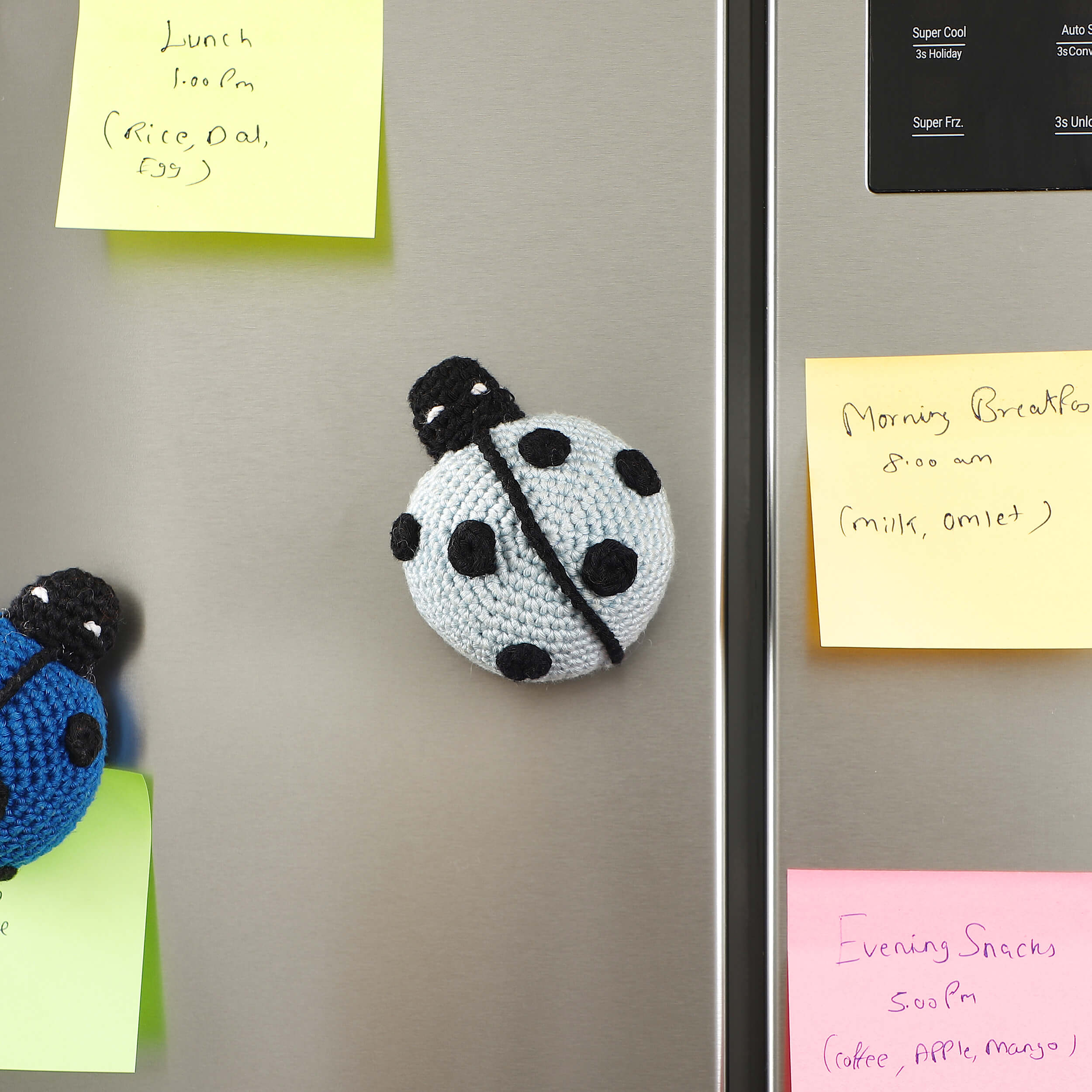 Handmade Crochet Ladybug Fridge Magnets - Sky Blue