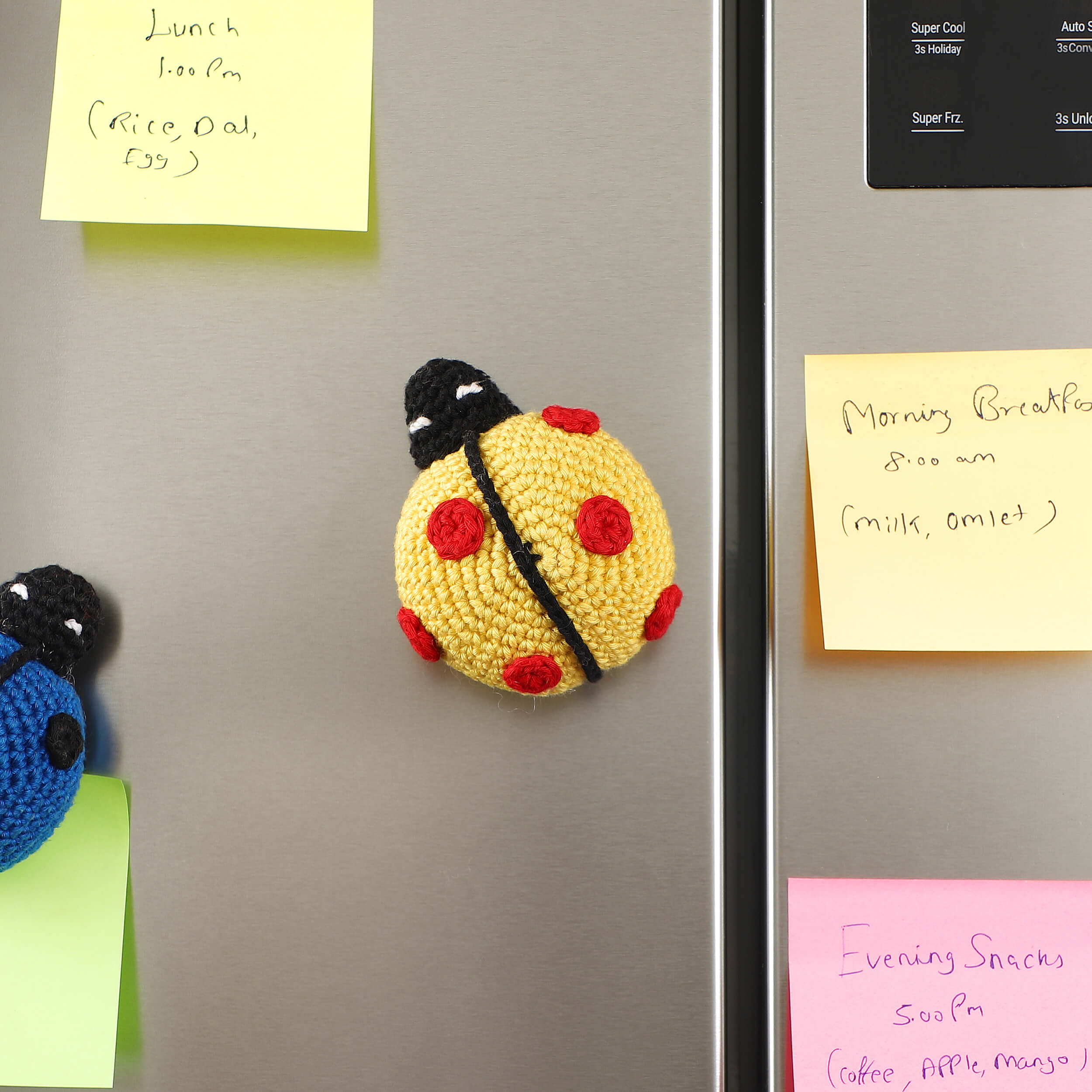 Handmade Crochet Ladybug Fridge Magnets - Yellow