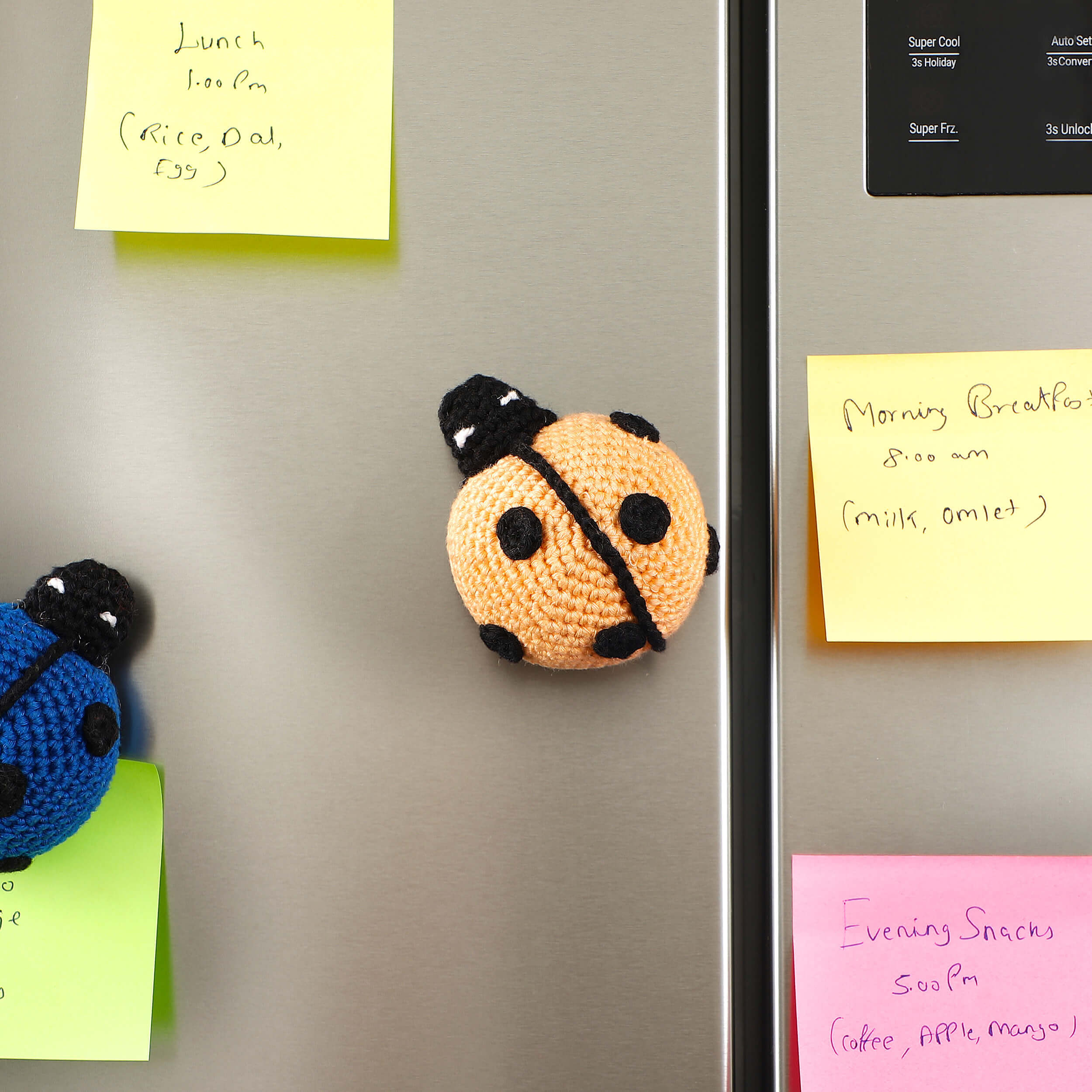 Handmade Crochet Ladybug Fridge Magnets - Apricot